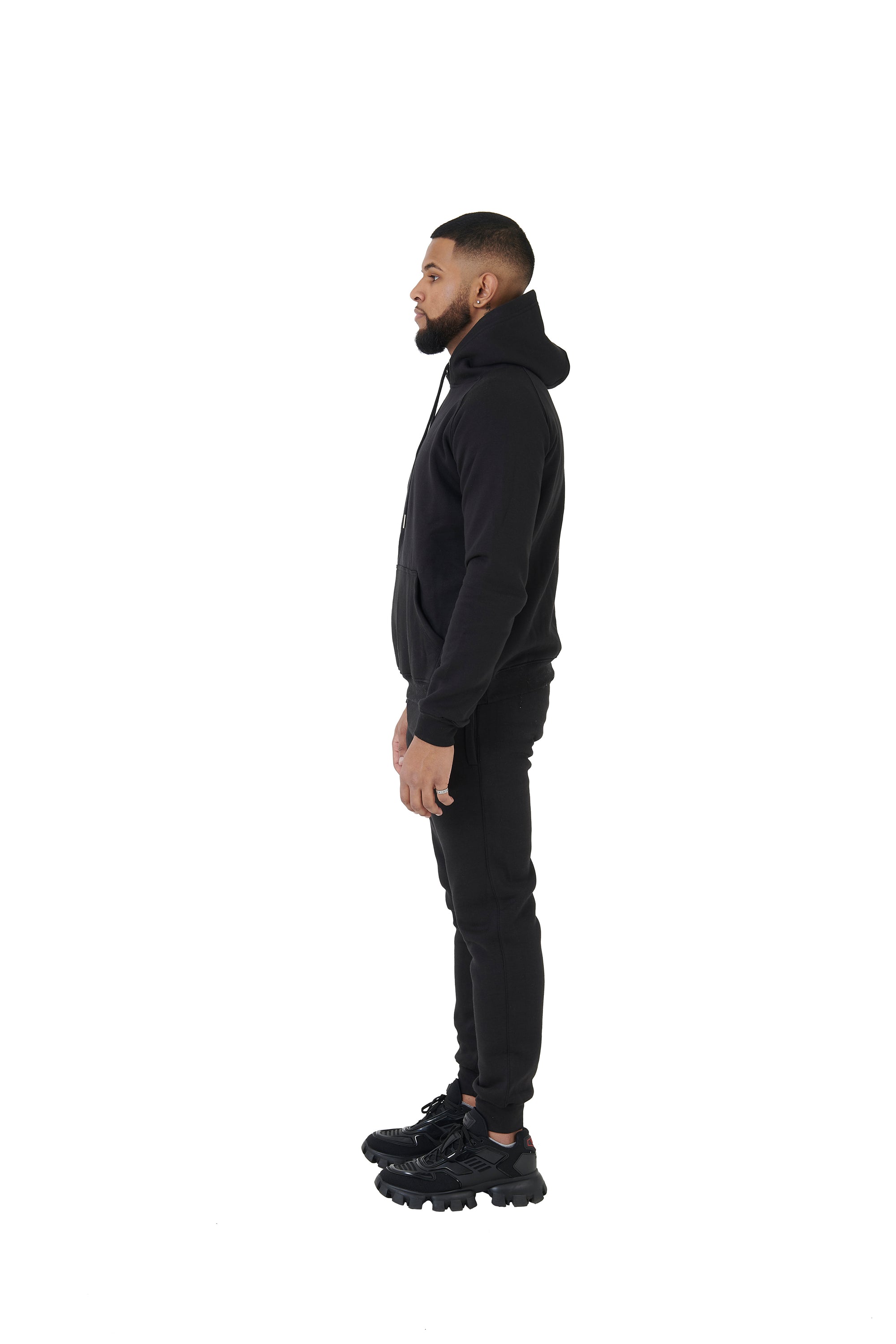 Wholesale Plain Black Slim Relaxed Fit Hoodie and Black Slim Fit Jogging Bottoms