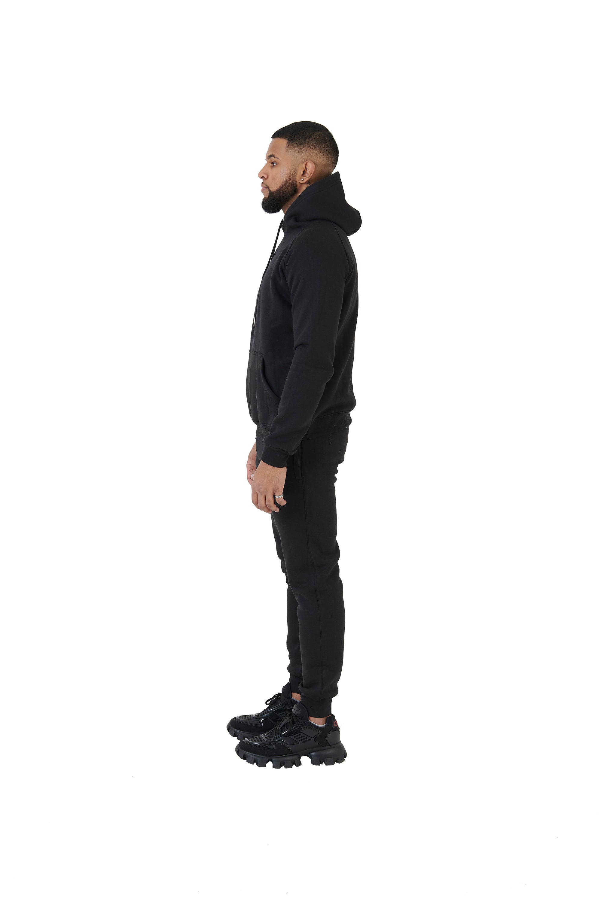 Wholesale Plain Black Slim Fit Hoodie and Black Slim Fit Jogging Bottoms