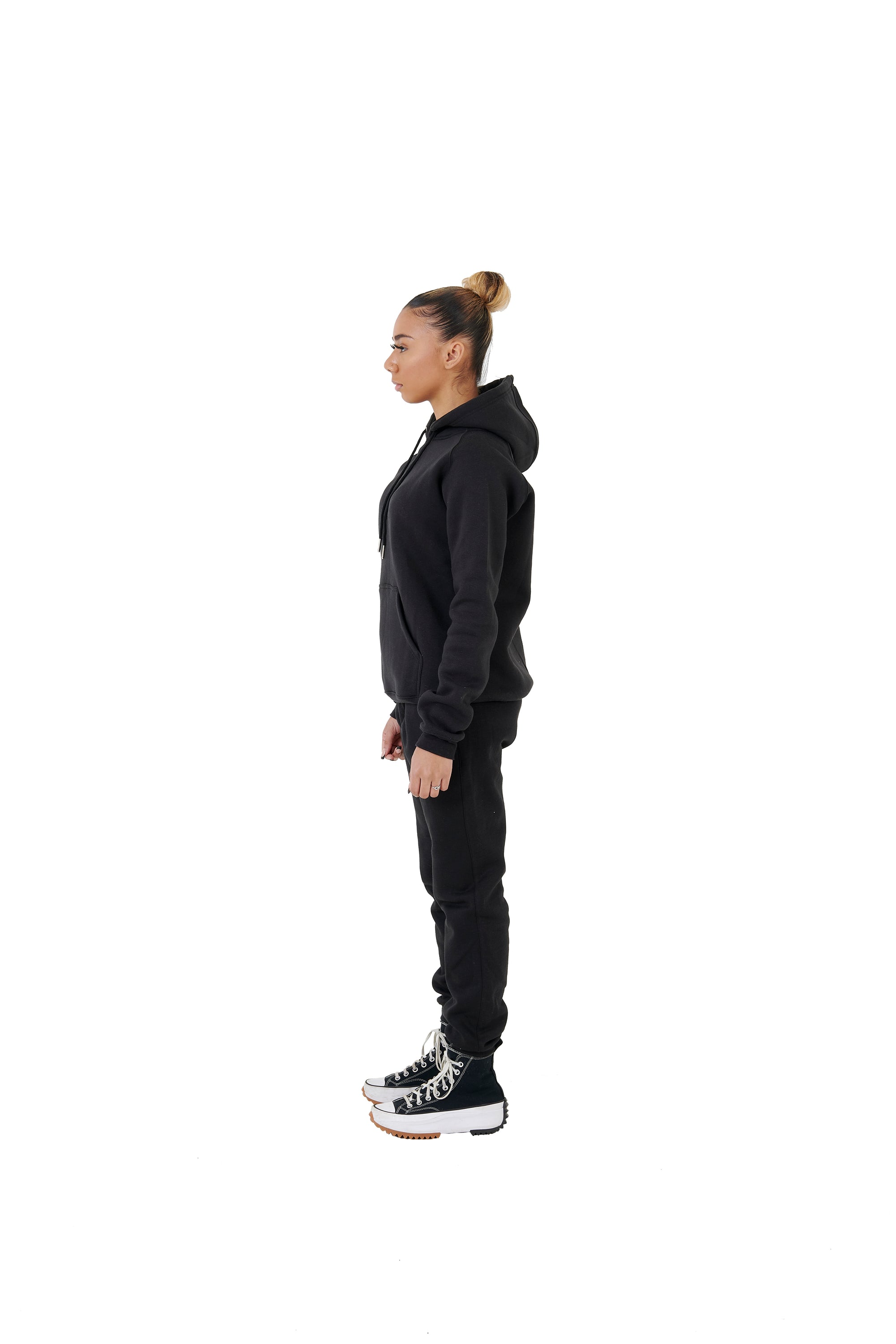 Wholesale Plain Black Slim Fit Hoodie and Black Slim Fit Jogging Bottoms