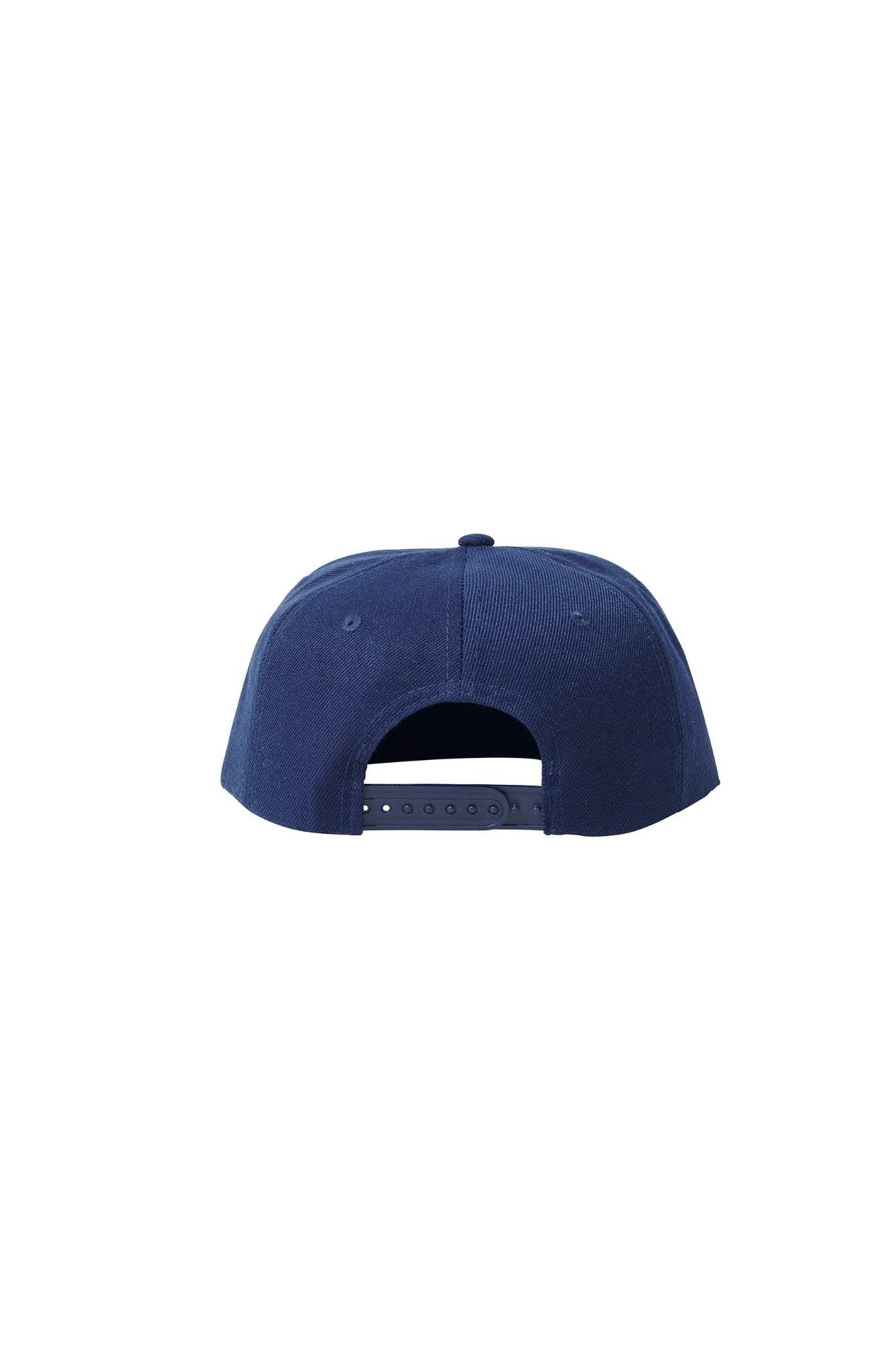 The Flat Peak Snap Back features visible stitching and adjustable back is available at wholesale prices 