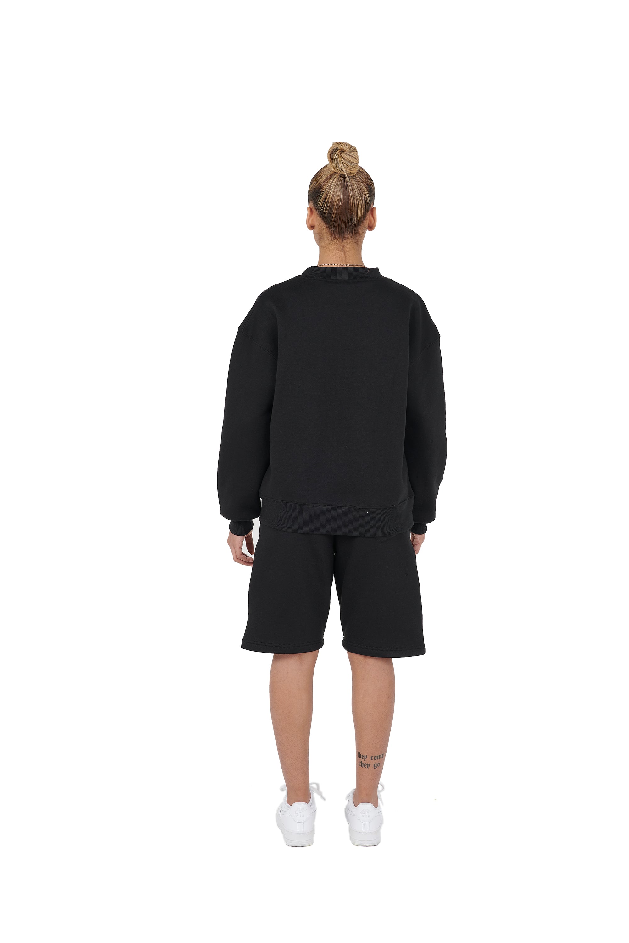 Wholesale Plain Black Over Sized Sweatshirt and Black Over Sized Shorts.