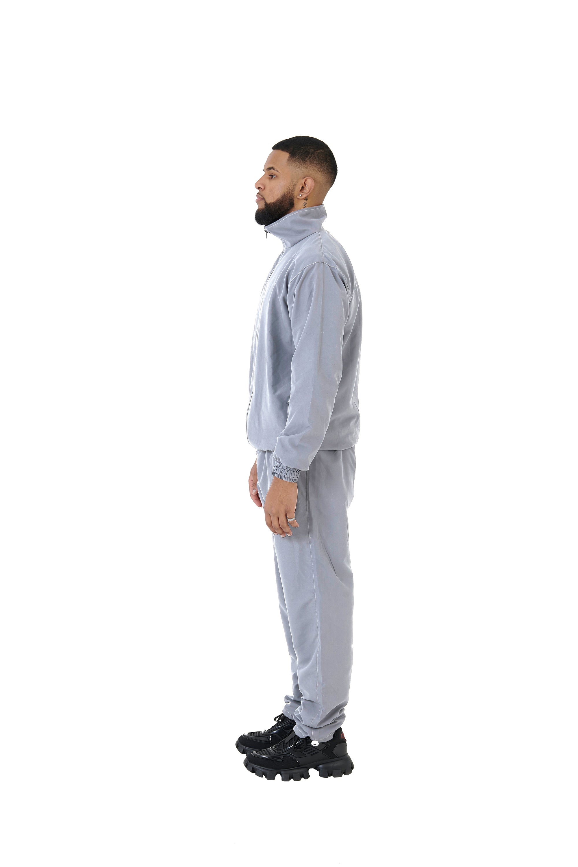 Wholesale Plain Grey Over Sized Nylon Jacket and Grey Over Sized Nylon Jogging Bottoms