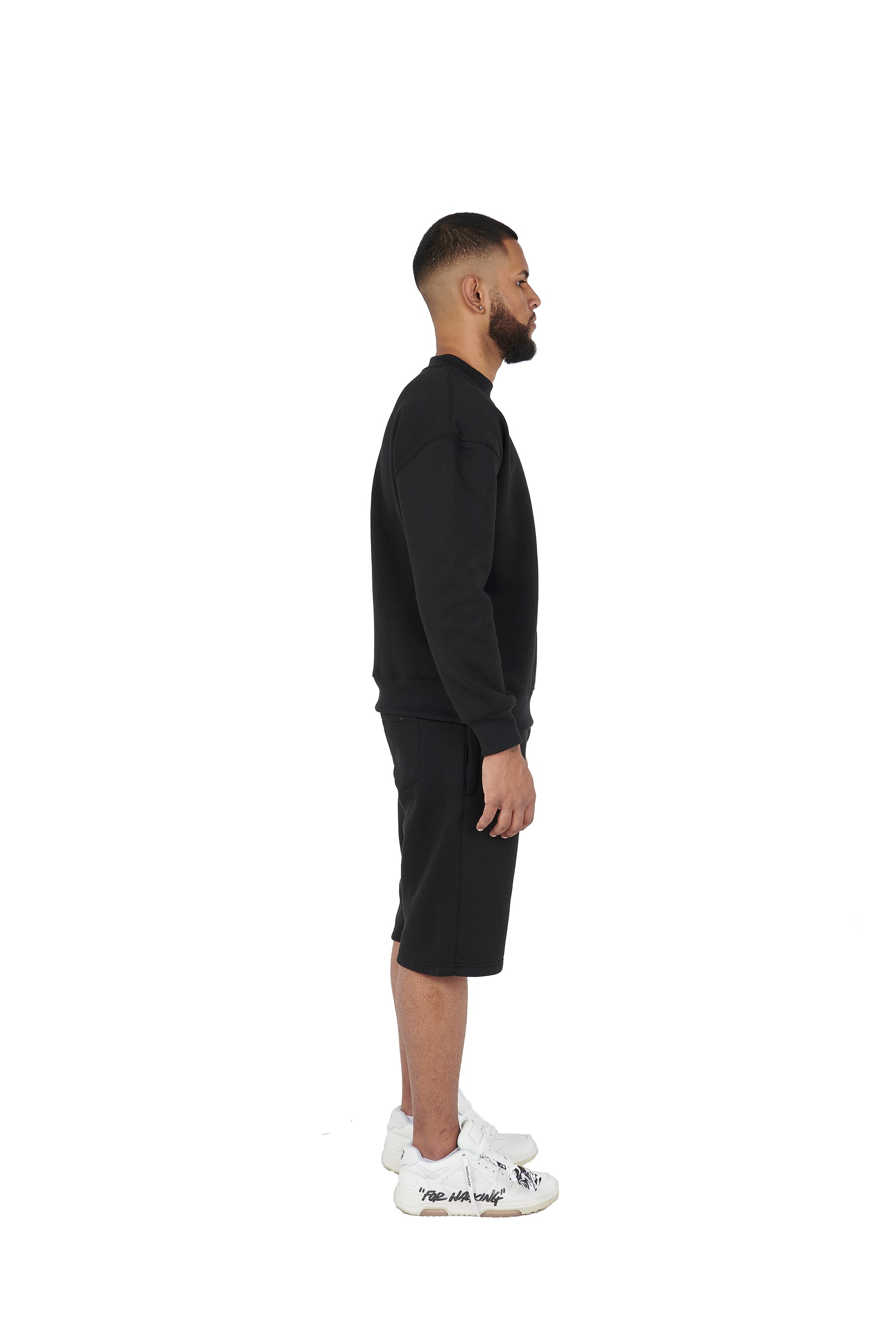 Wholesale Plain Black Over Sized Sweatshirt and Black Over Sized Shorts.