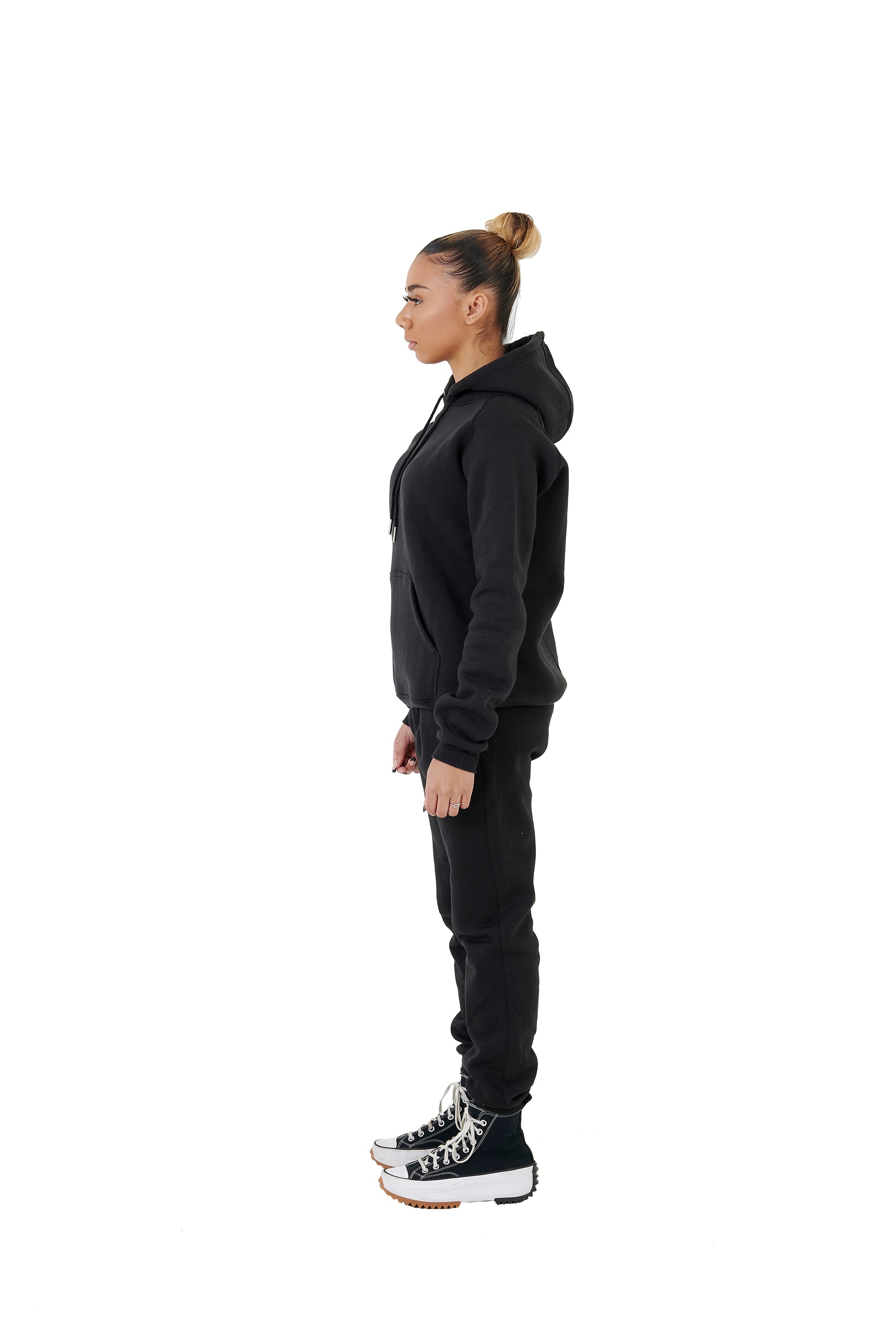 Wholesale Plain Black Slim Relaxed Fit Hoodie and Black Slim Fit Jogging Bottoms