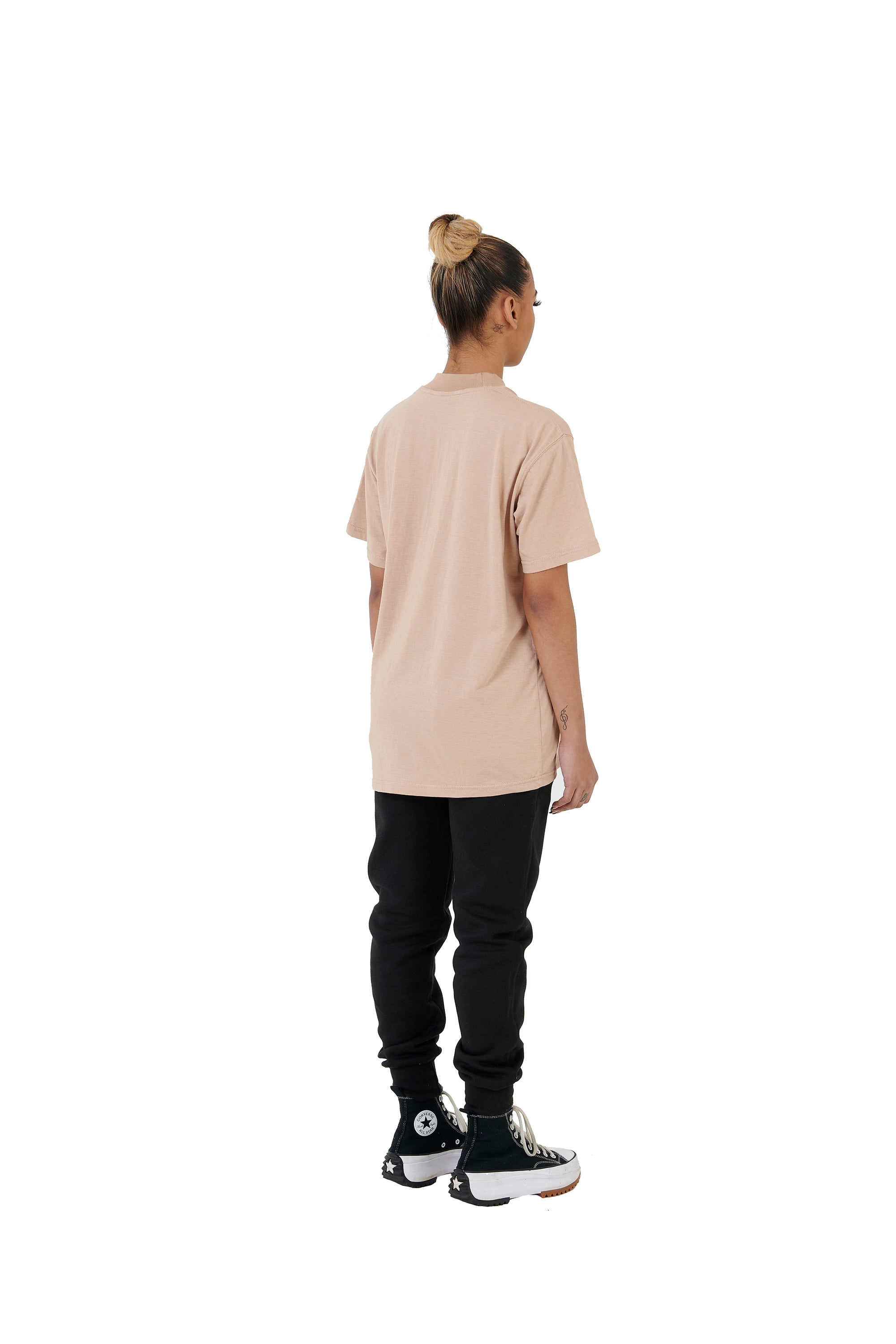 Wholesale Plain Beige Oversized T-shirt and Oversized Plain Black Jogging Bottoms