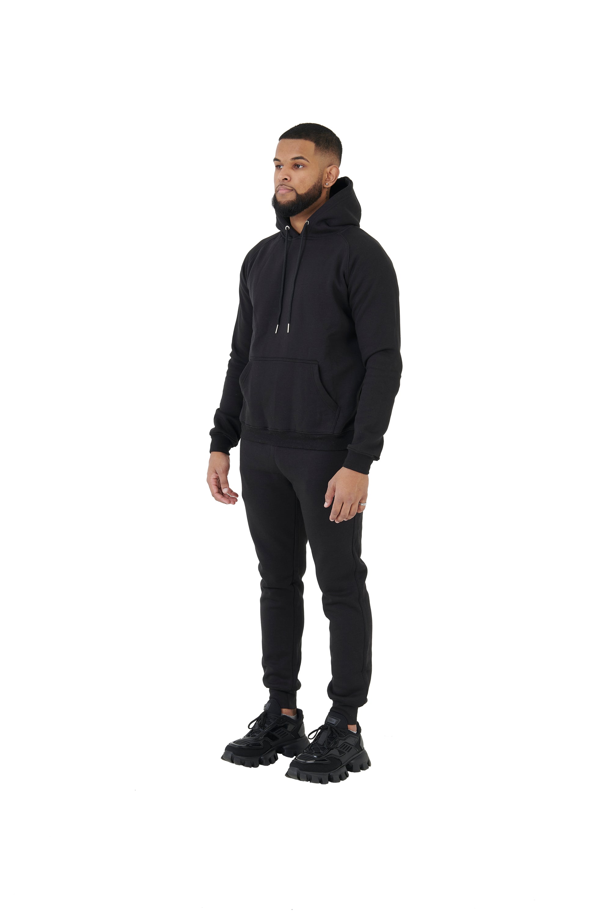 Wholesale Plain Black Slim Fit Hoodie and Black Slim Fit Jogging Bottoms