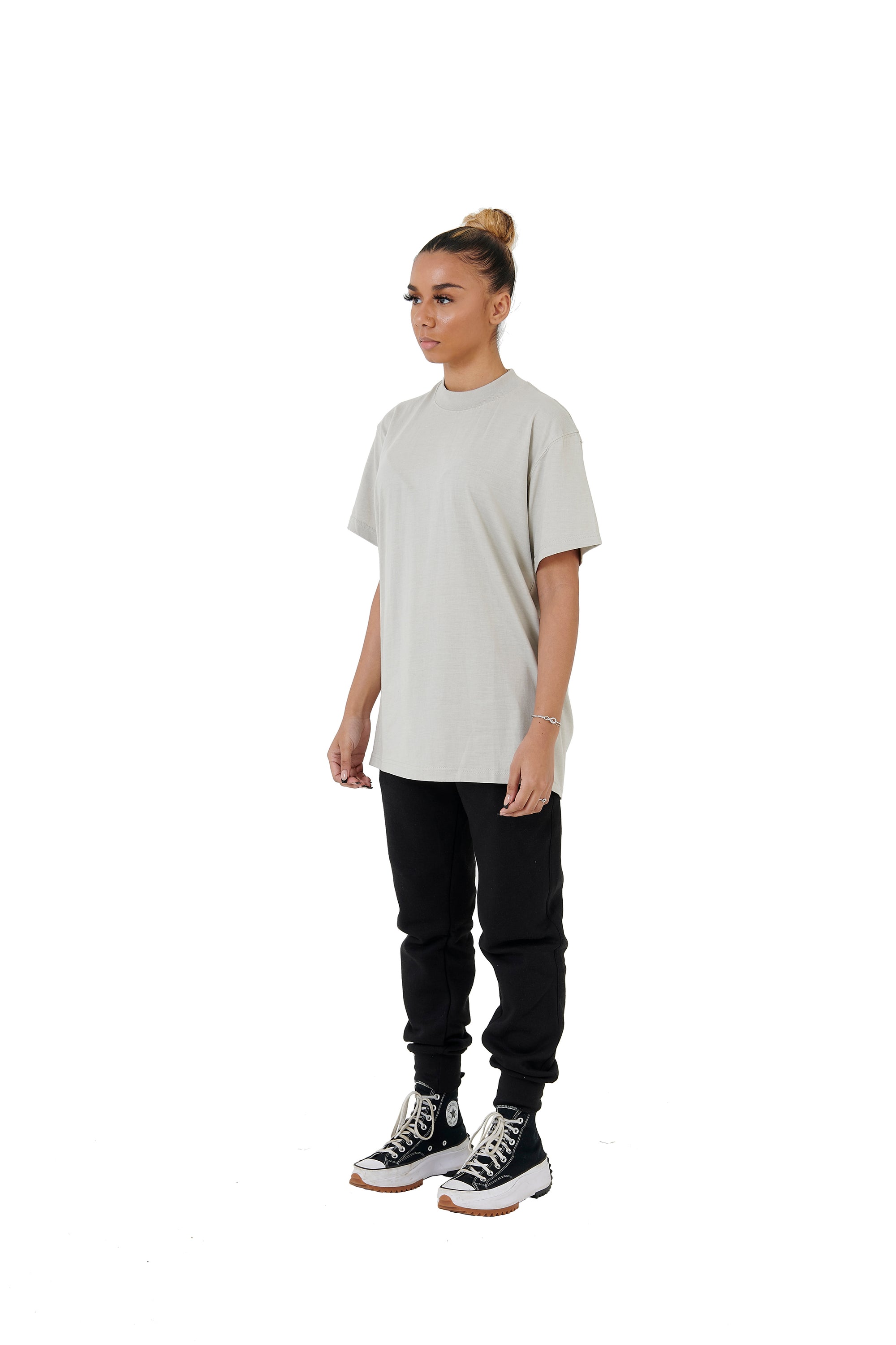 Wholesale Plain Stone Grey Oversized T-shirt and Oversized Plain Black Jogging Bottoms