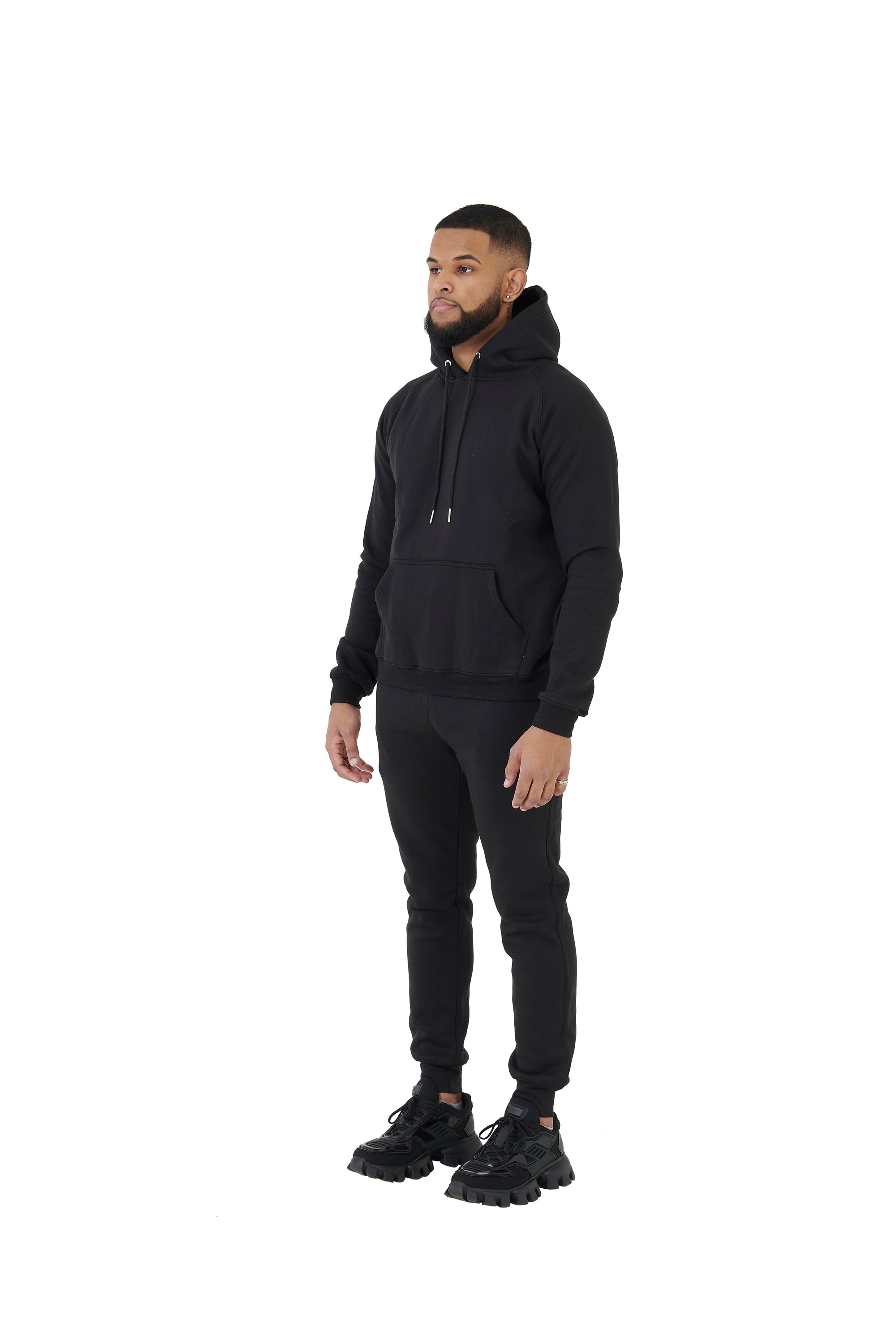 Wholesale Plain Black Slim Relaxed Fit Hoodie and Black Slim Fit Jogging Bottoms