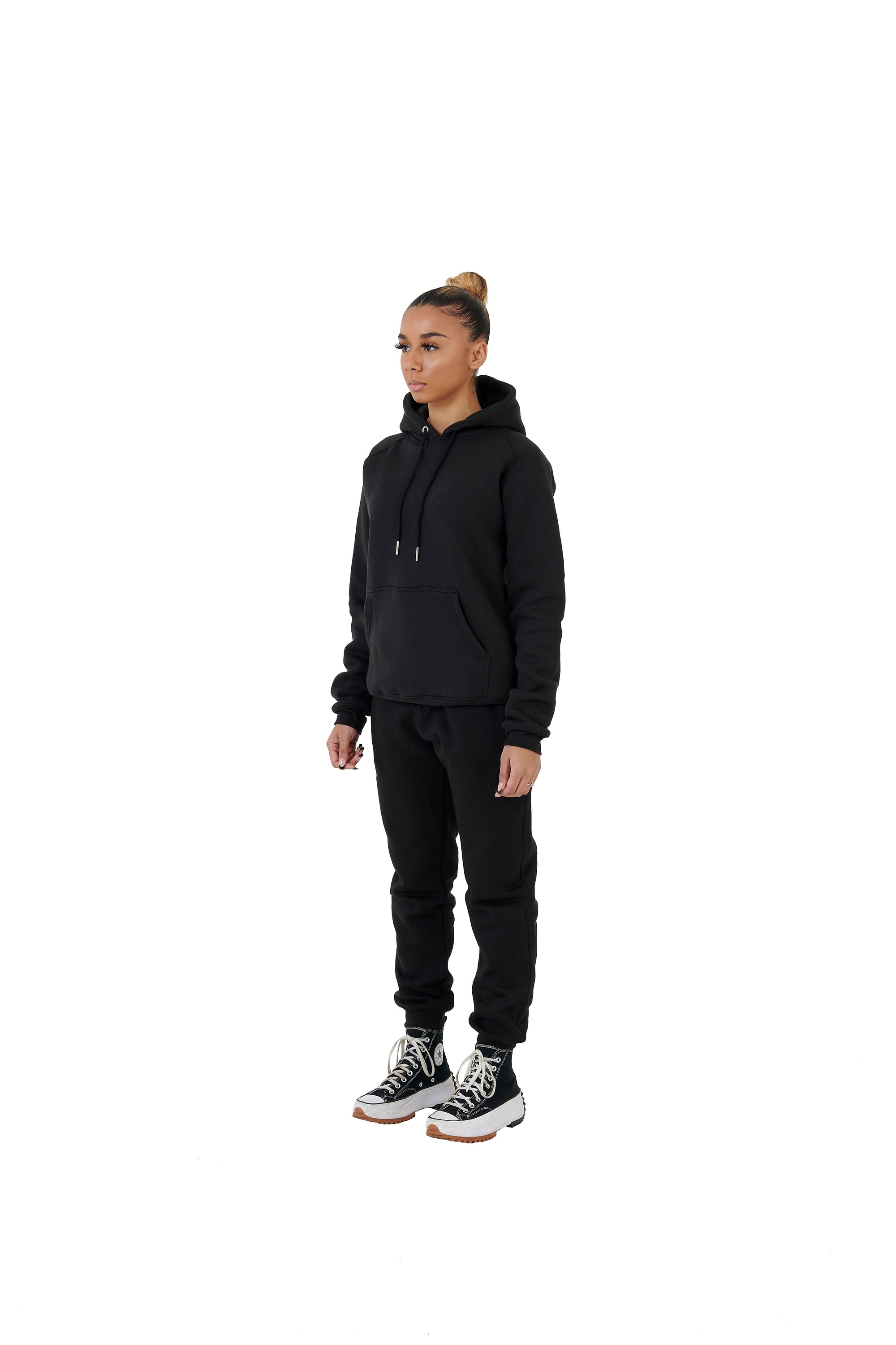 Wholesale Plain Black Slim Fit Hoodie and Black Slim Fit Jogging Bottoms