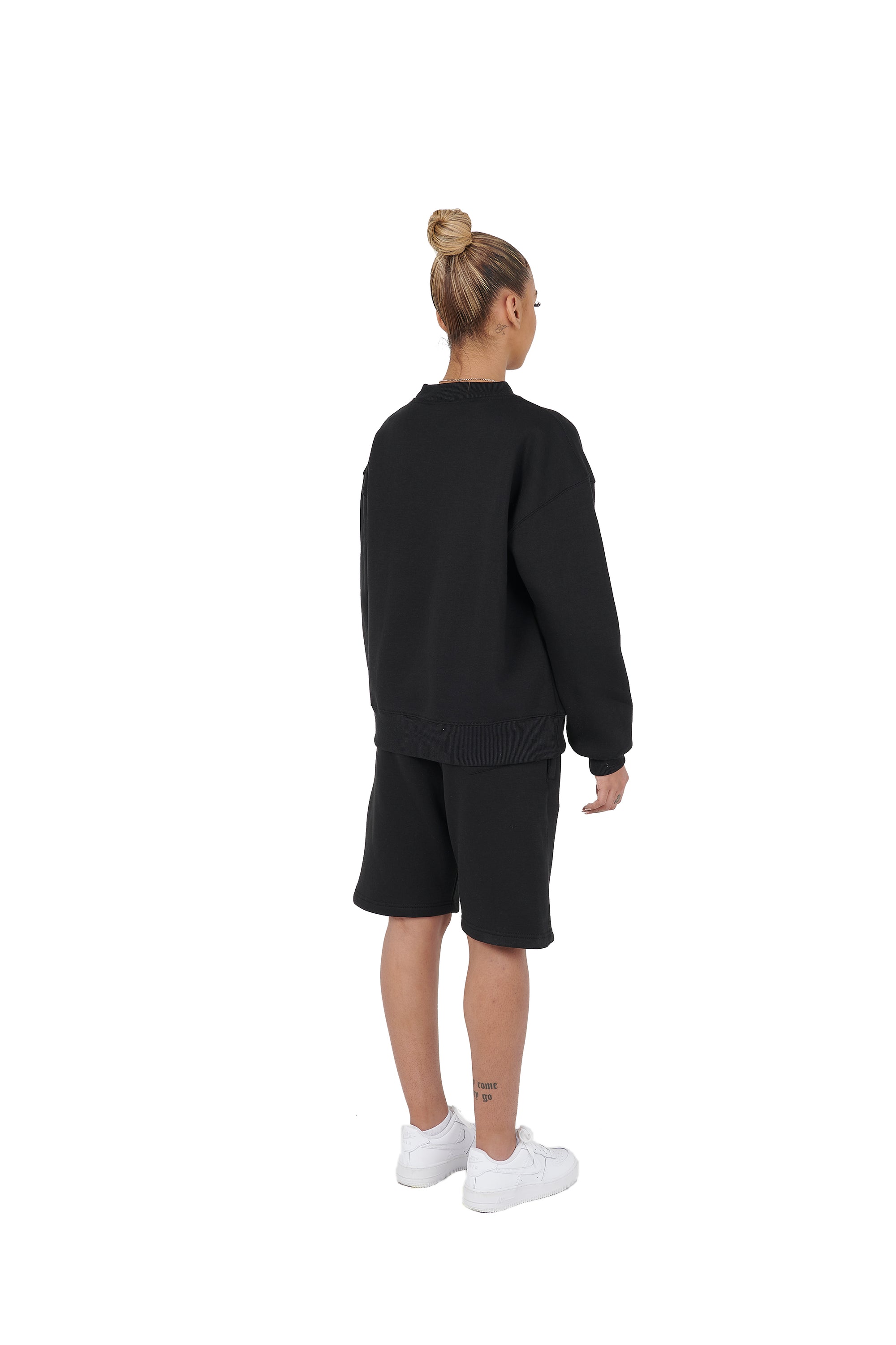 Wholesale Plain Black Over Sized Sweatshirt and Black Over Sized Shorts.