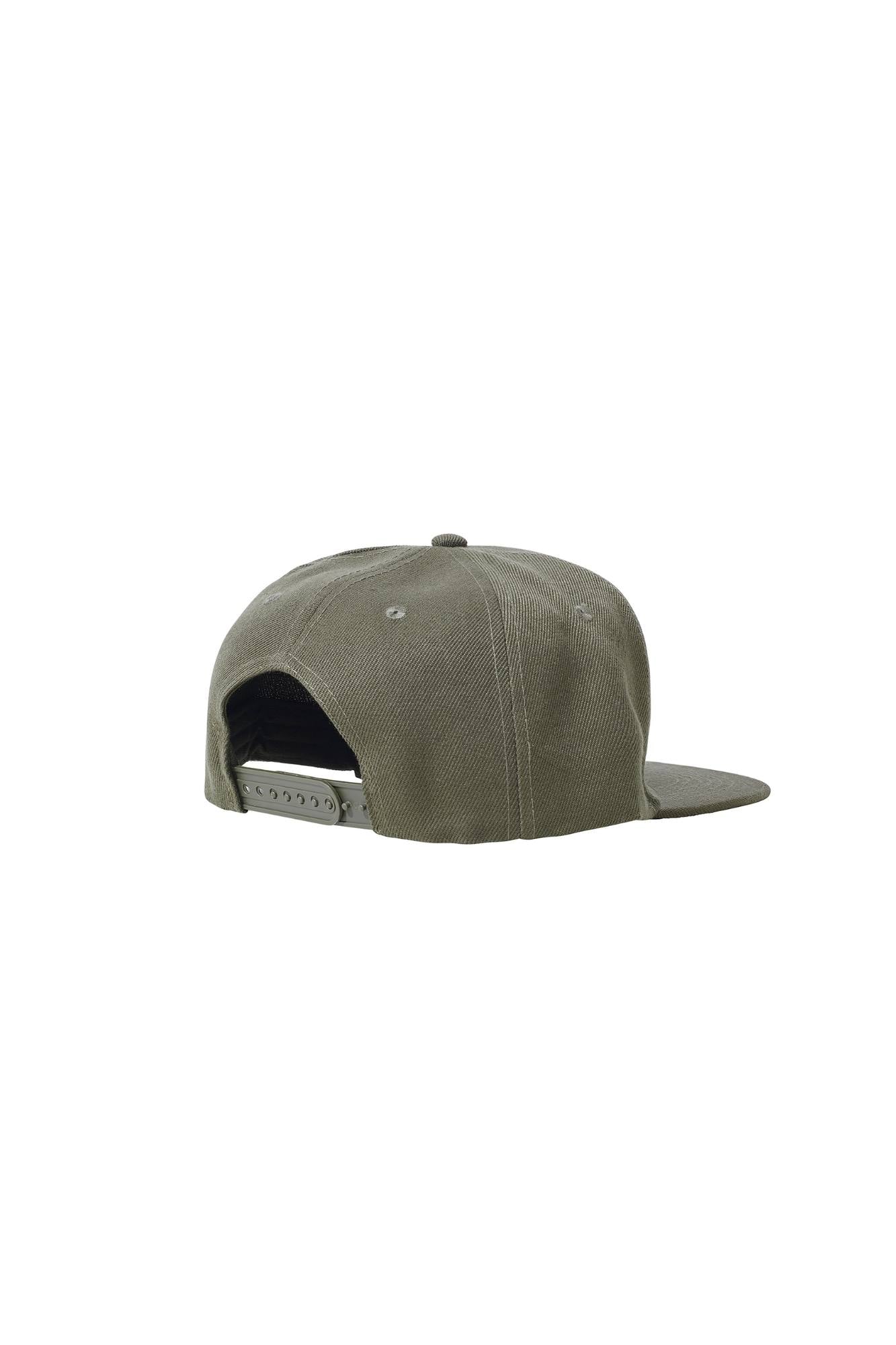 The Flat Peak Snap Back features visible stitching and adjustable back is available at wholesale prices 