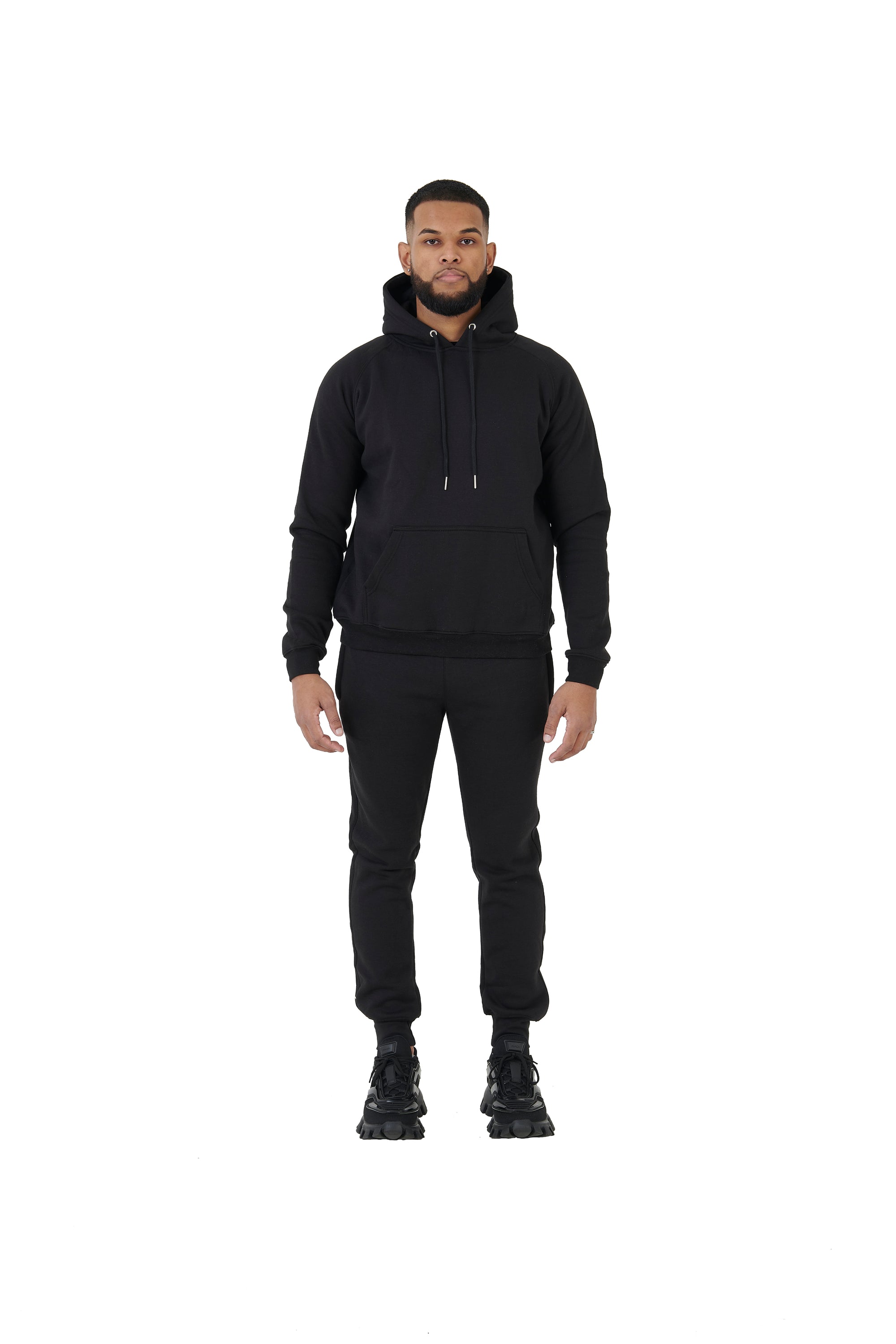 Wholesale Plain Black Slim Fit Hoodie and Black Slim Fit Jogging Bottoms