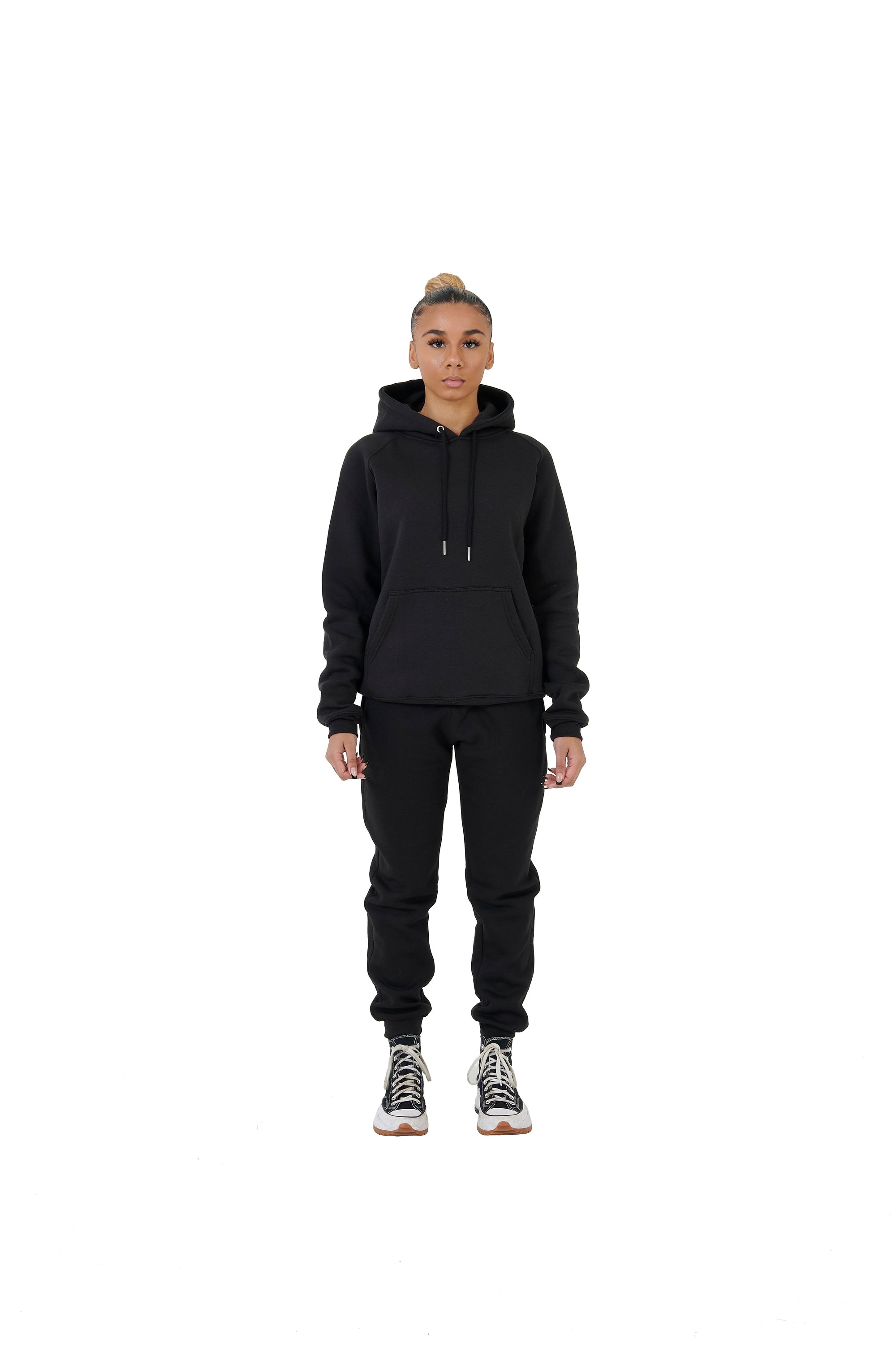 Wholesale Plain Black Slim Fit Hoodie and Black Slim Fit Jogging Bottoms