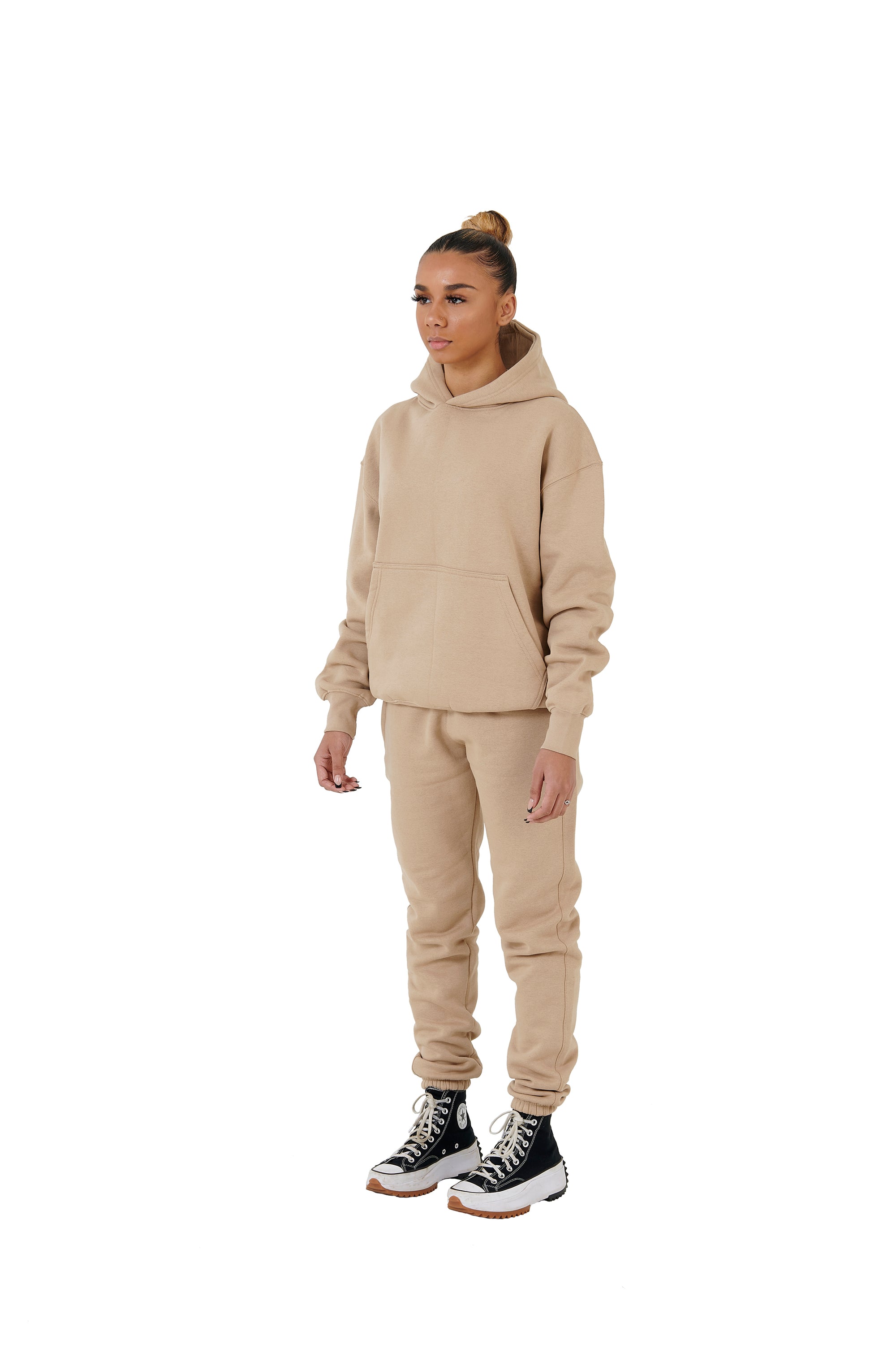 Wholesale Plain Beige Over Sized Hoodie and Beige Over Sized Jogging Bottoms