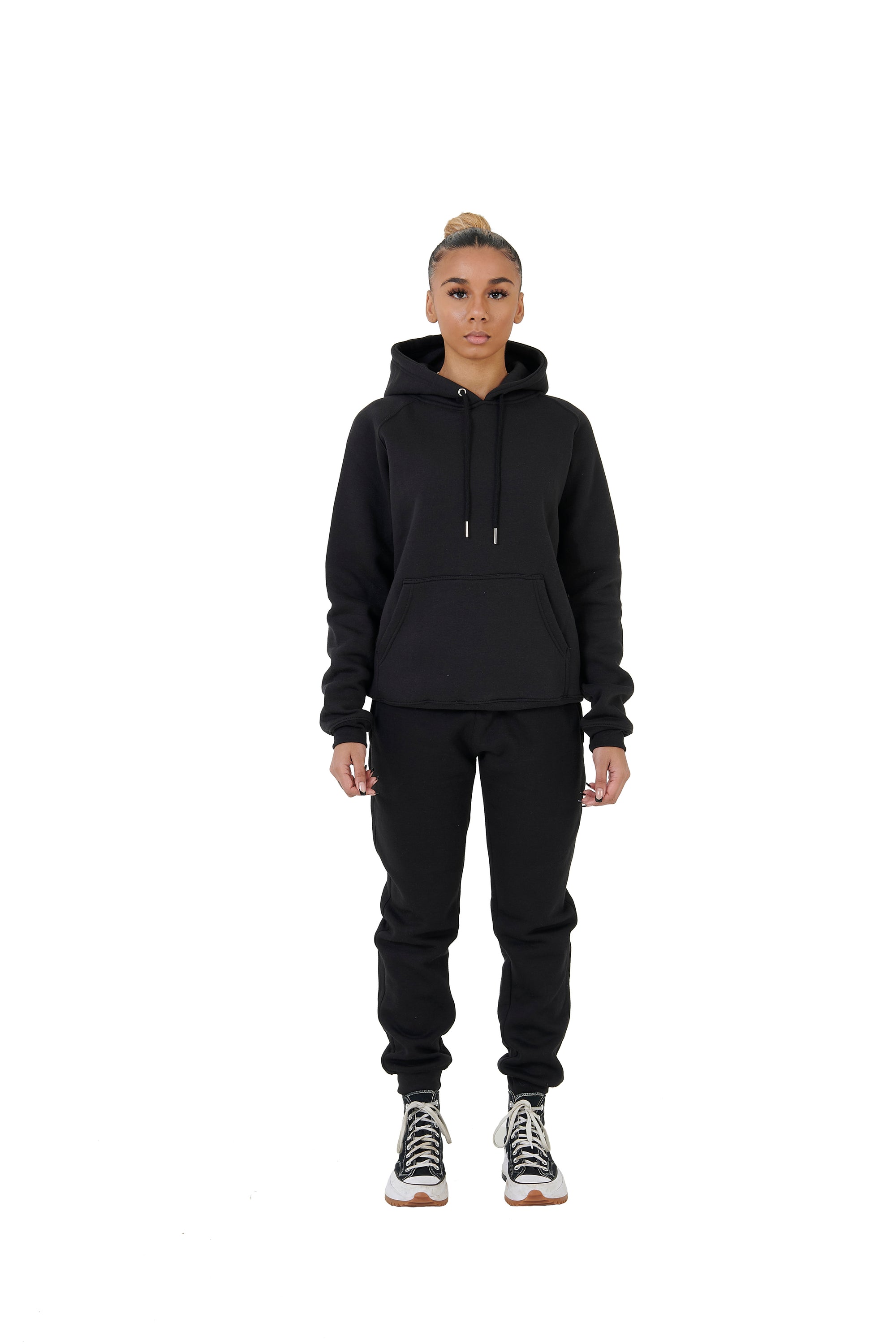 Wholesale Plain Black Slim Relaxed Fit Hoodie and Black Slim Fit Jogging Bottoms