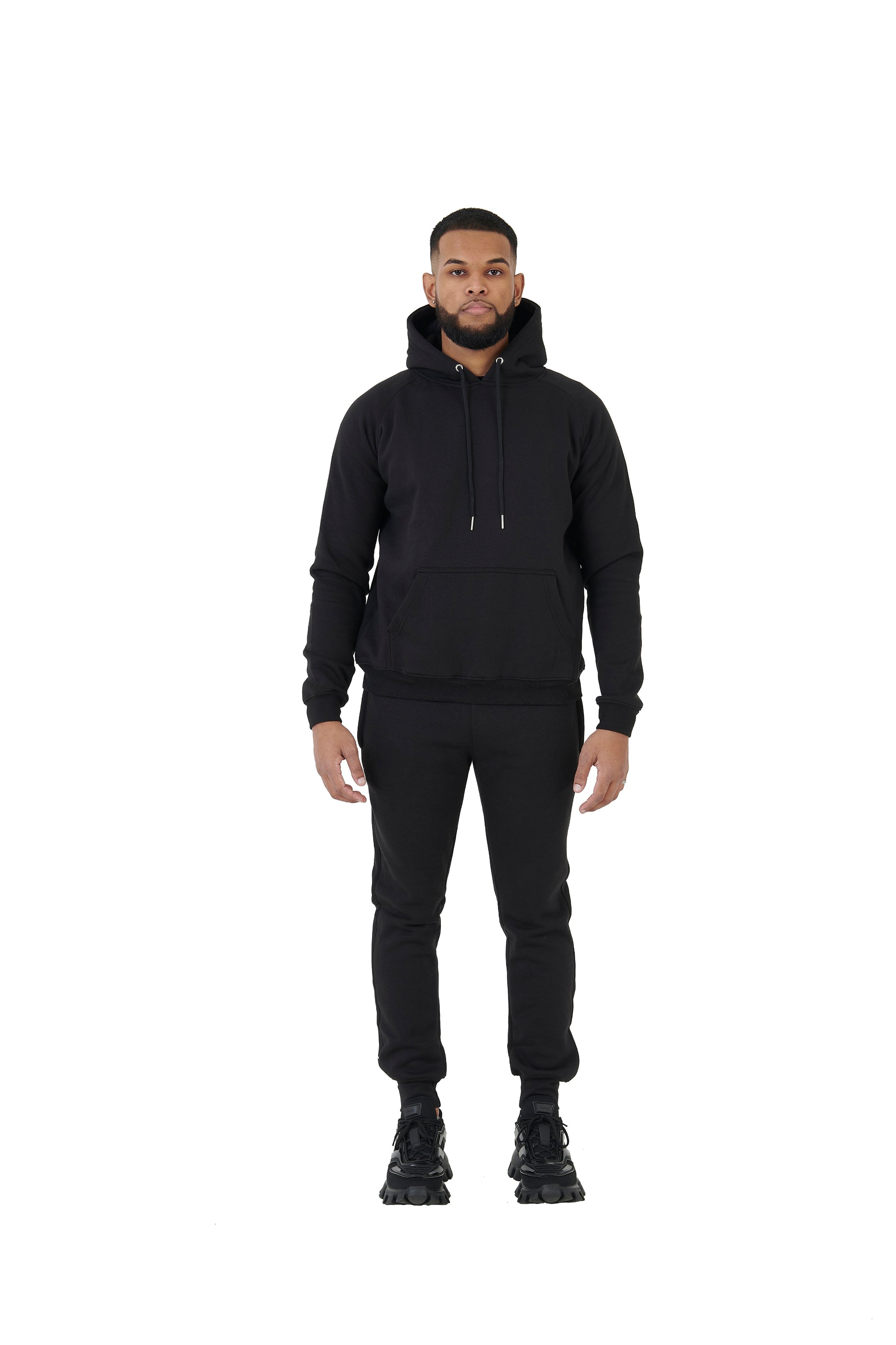 Wholesale Plain Black Slim Relaxed Fit Hoodie and Black Slim Fit Jogging Bottoms