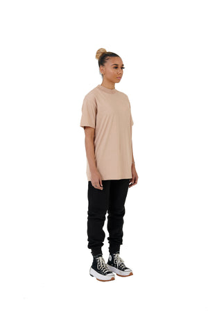 Wholesale Plain Beige Oversized T-shirt and Oversized Plain Black Jogging Bottoms