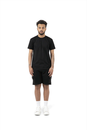  Plain Black  Slim Relaxed T-shirt and Black Cargo Shorts