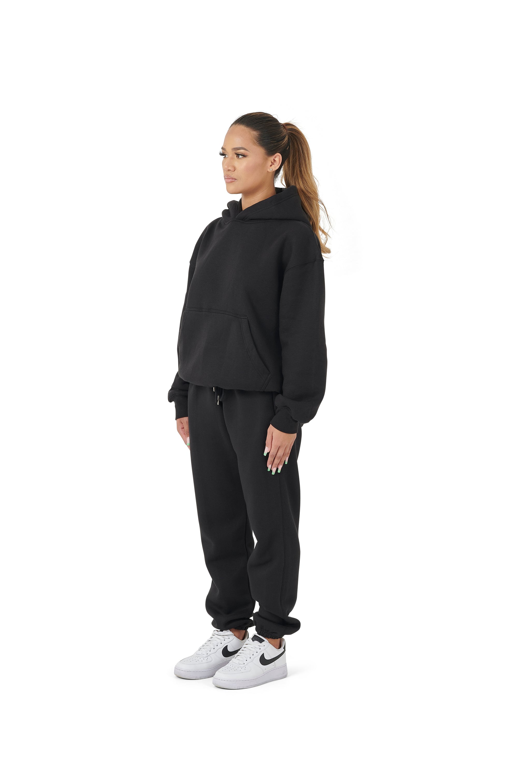 Wholesale Plain Black Over Sized Hoodie and Black Over Sized Jogging Bottoms