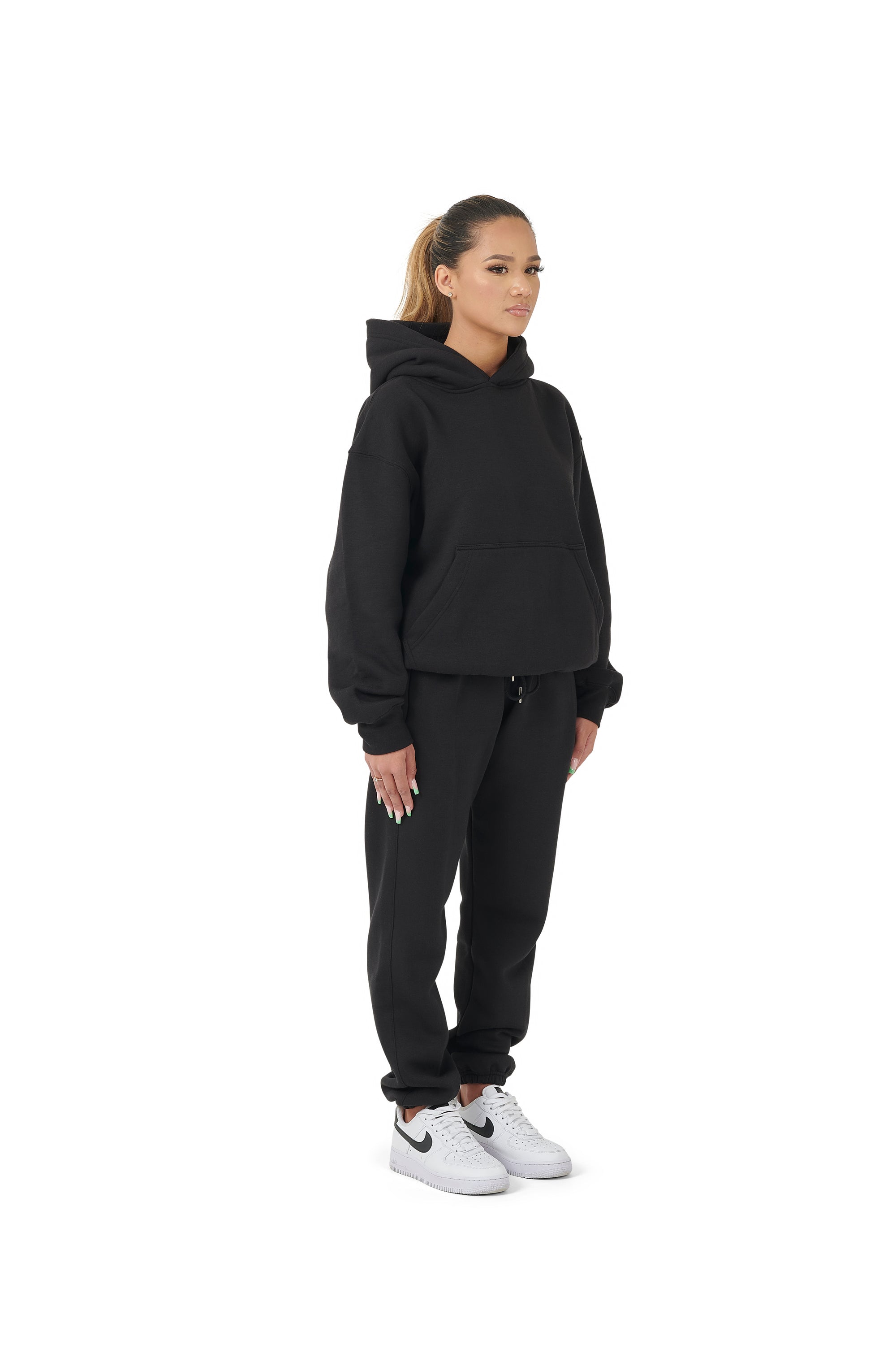 Wholesale Plain Black Over Sized Hoodie and Black Over Sized Jogging Bottoms