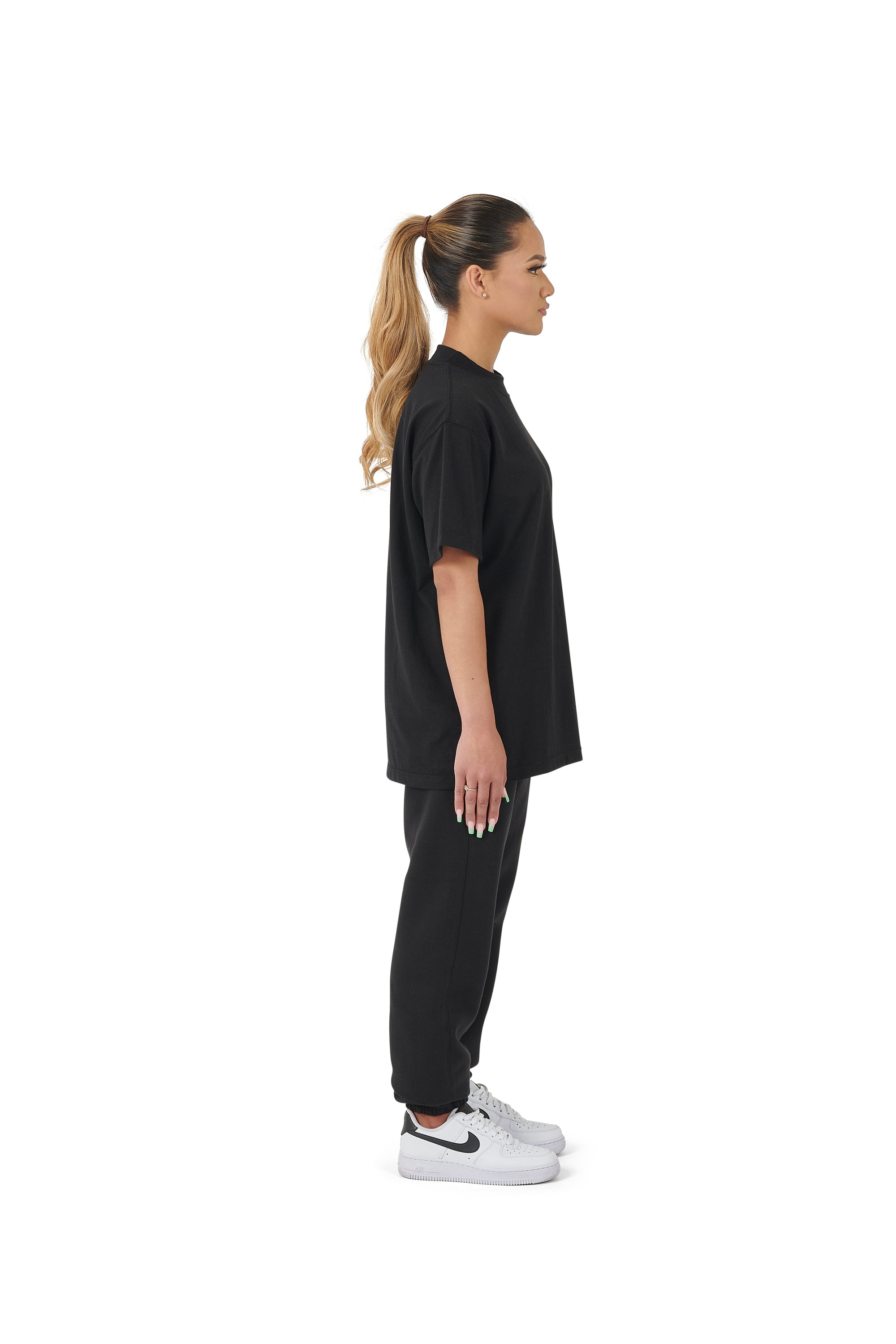 Wholesale Plain Black Oversized T-shirt and Oversized Plain Black Jogging Bottoms