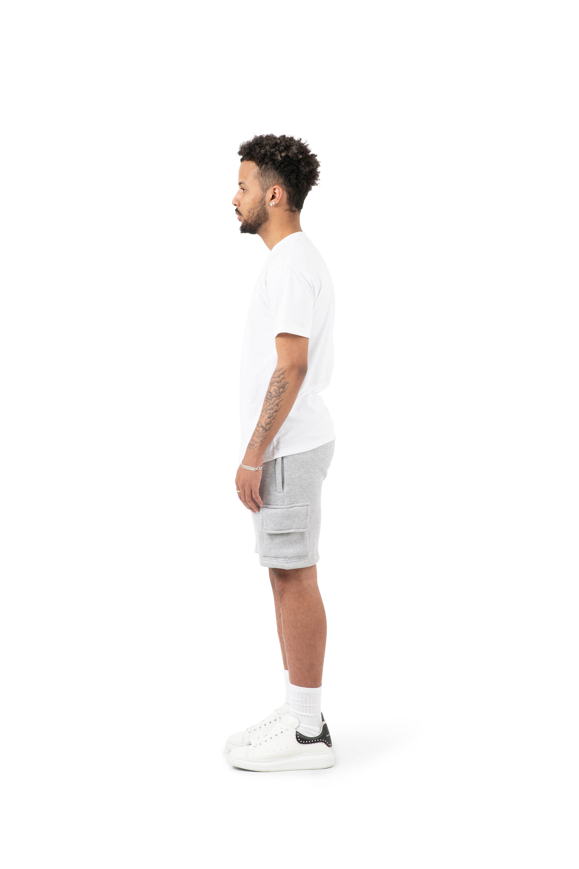 Wholesale Plain Slim Relaxed White T-shirt and Grey Cargo Shorts