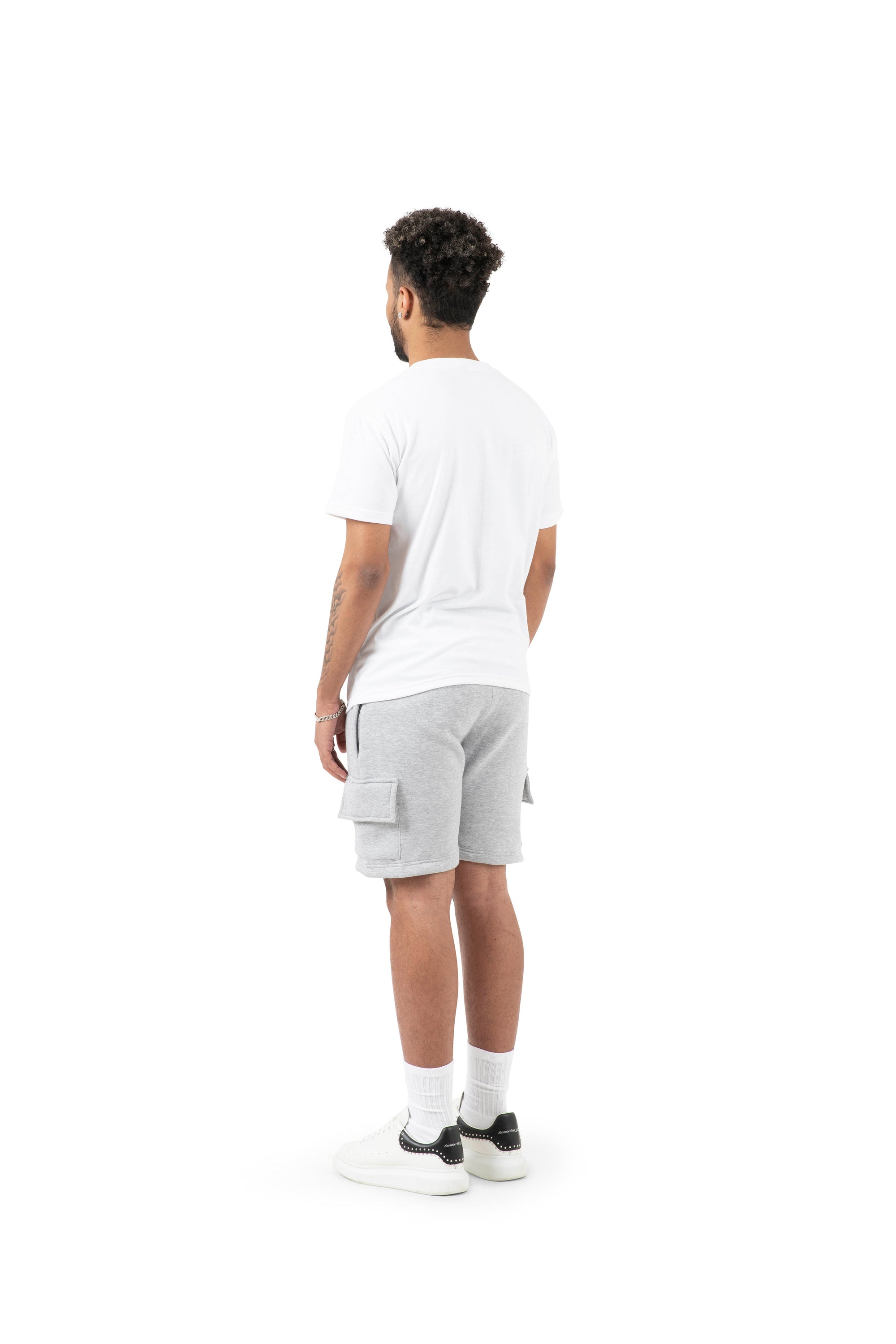 Wholesale Plain Slim Relaxed White T-shirt and Grey Cargo Shorts