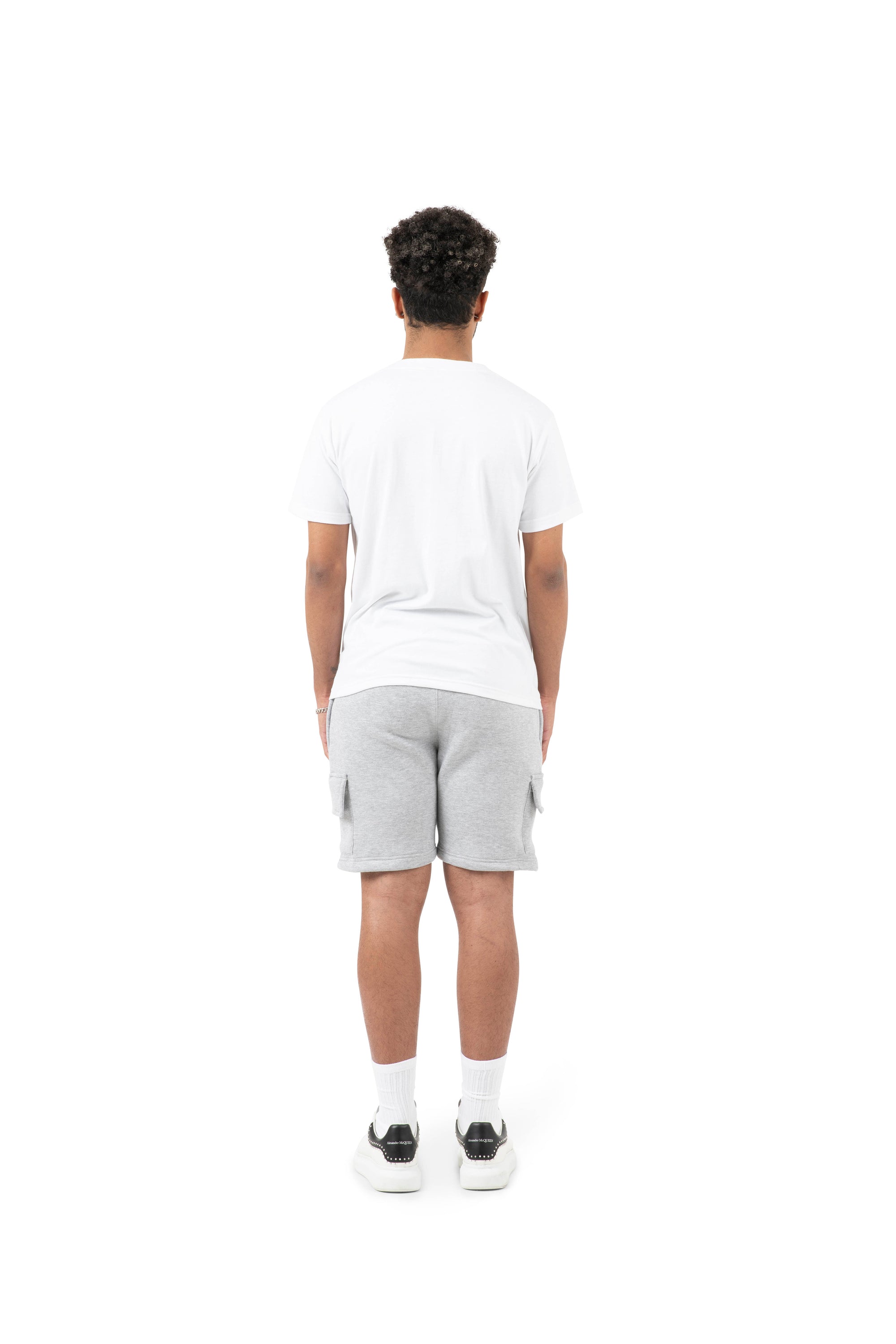 Wholesale Plain Slim Relaxed White T-shirt and Grey Cargo Shorts