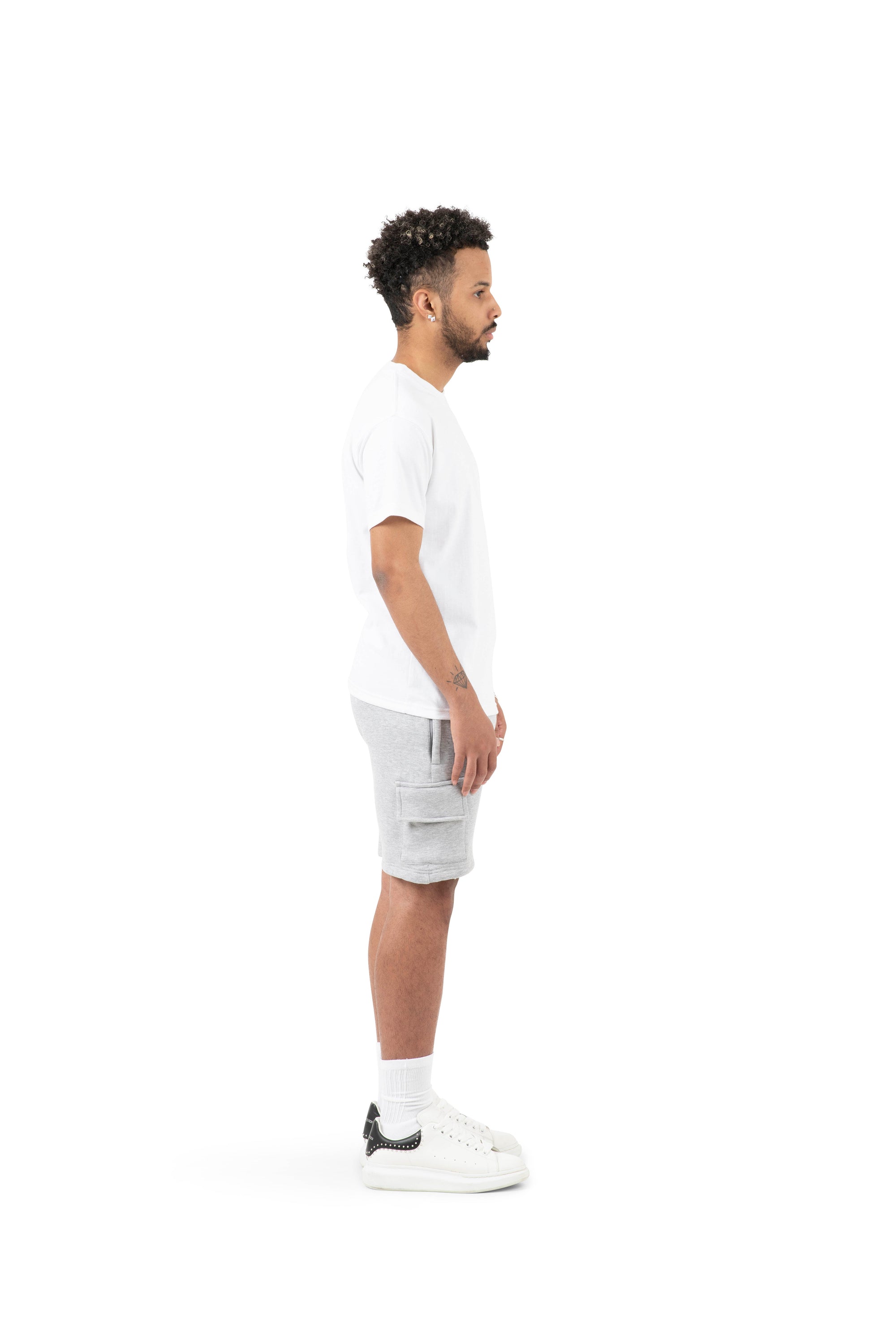 Wholesale Plain Slim Relaxed White T-shirt and Grey Cargo Shorts