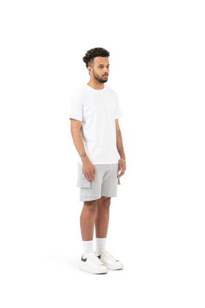 Wholesale Plain Slim Relaxed White T-shirt and Grey Cargo Shorts
