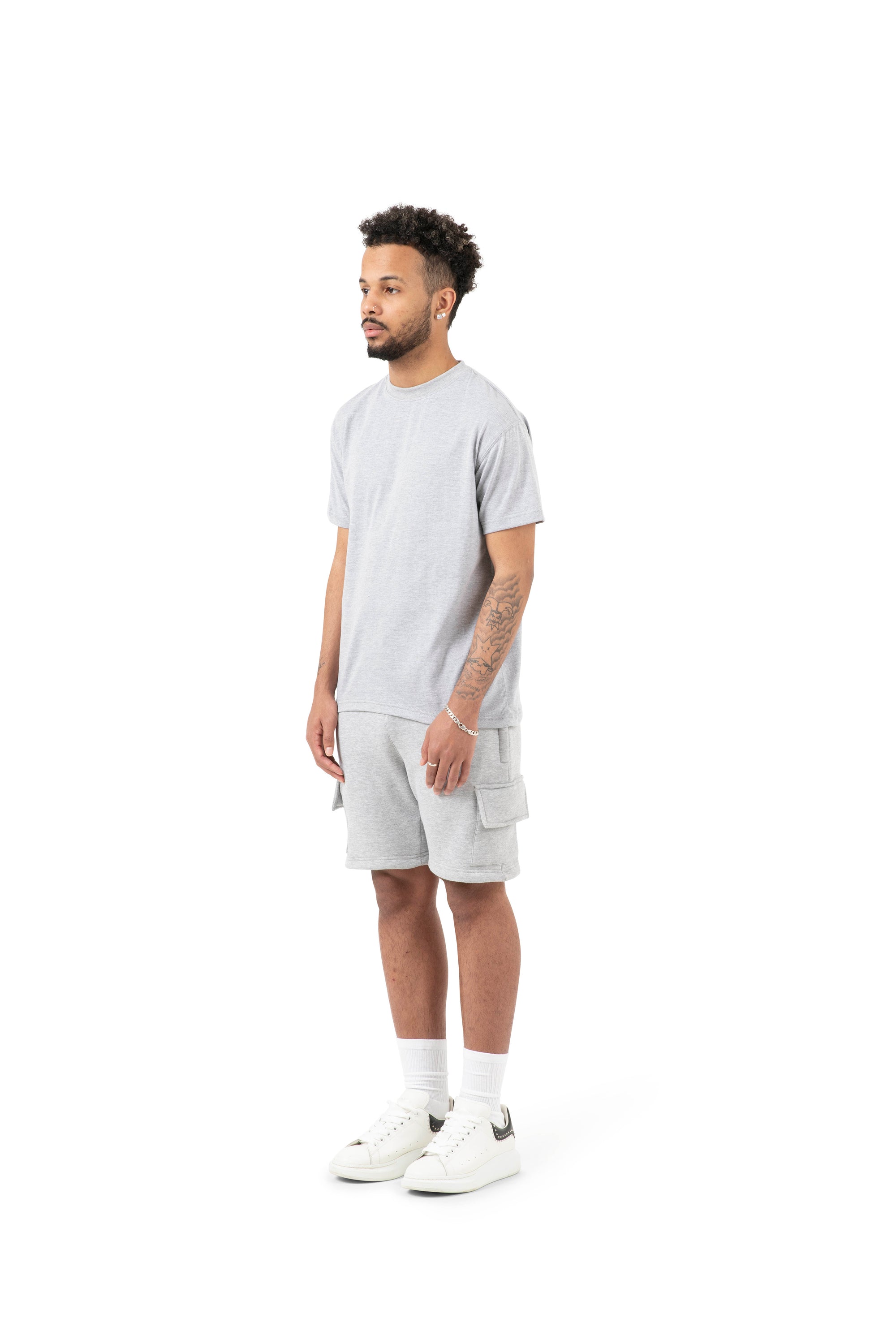 Wholesale Plain Slim Relaxed Grey T-shirt and Grey Cargo Shorts