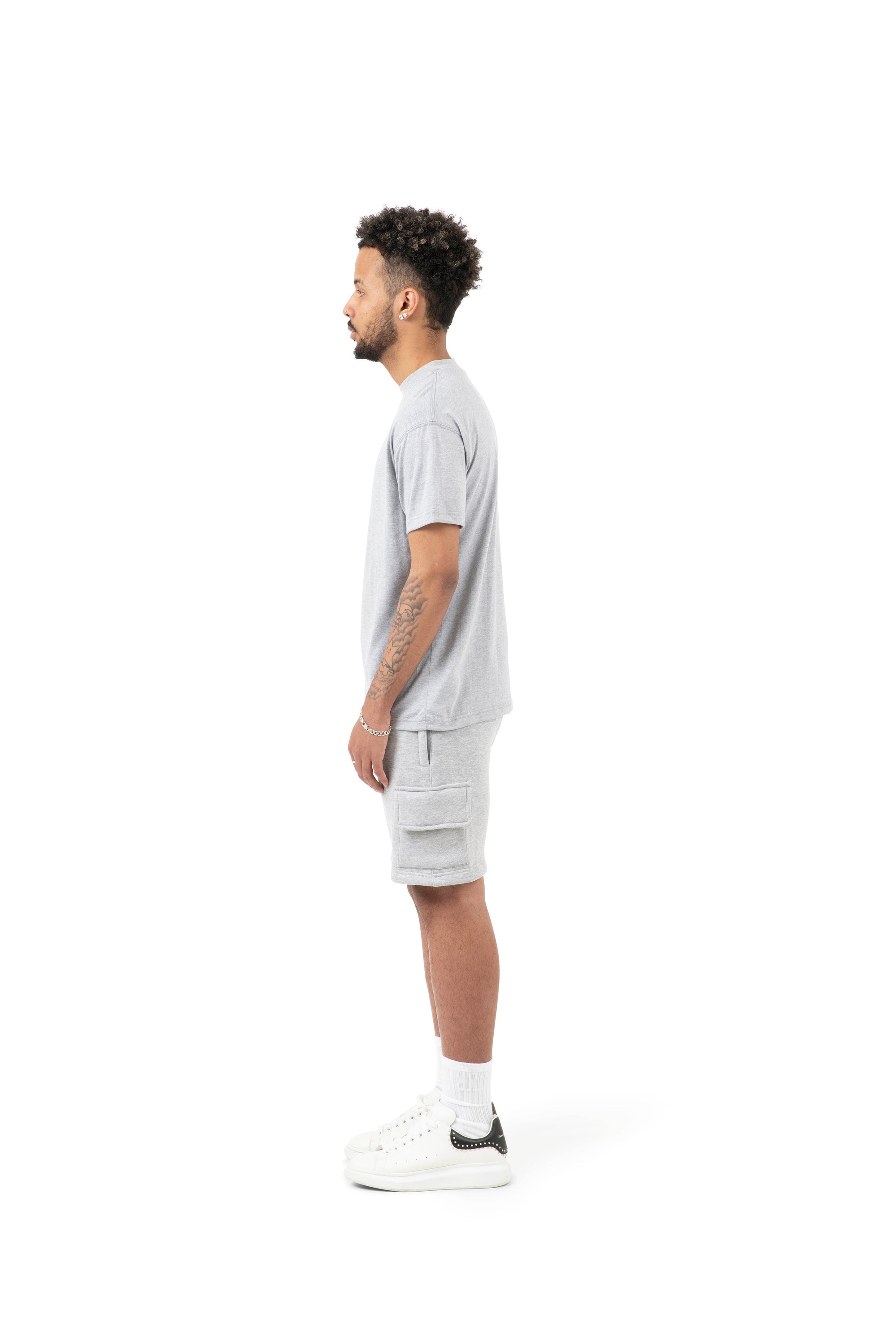 Wholesale Plain Slim Relaxed Grey T-shirt and Grey Cargo Shorts