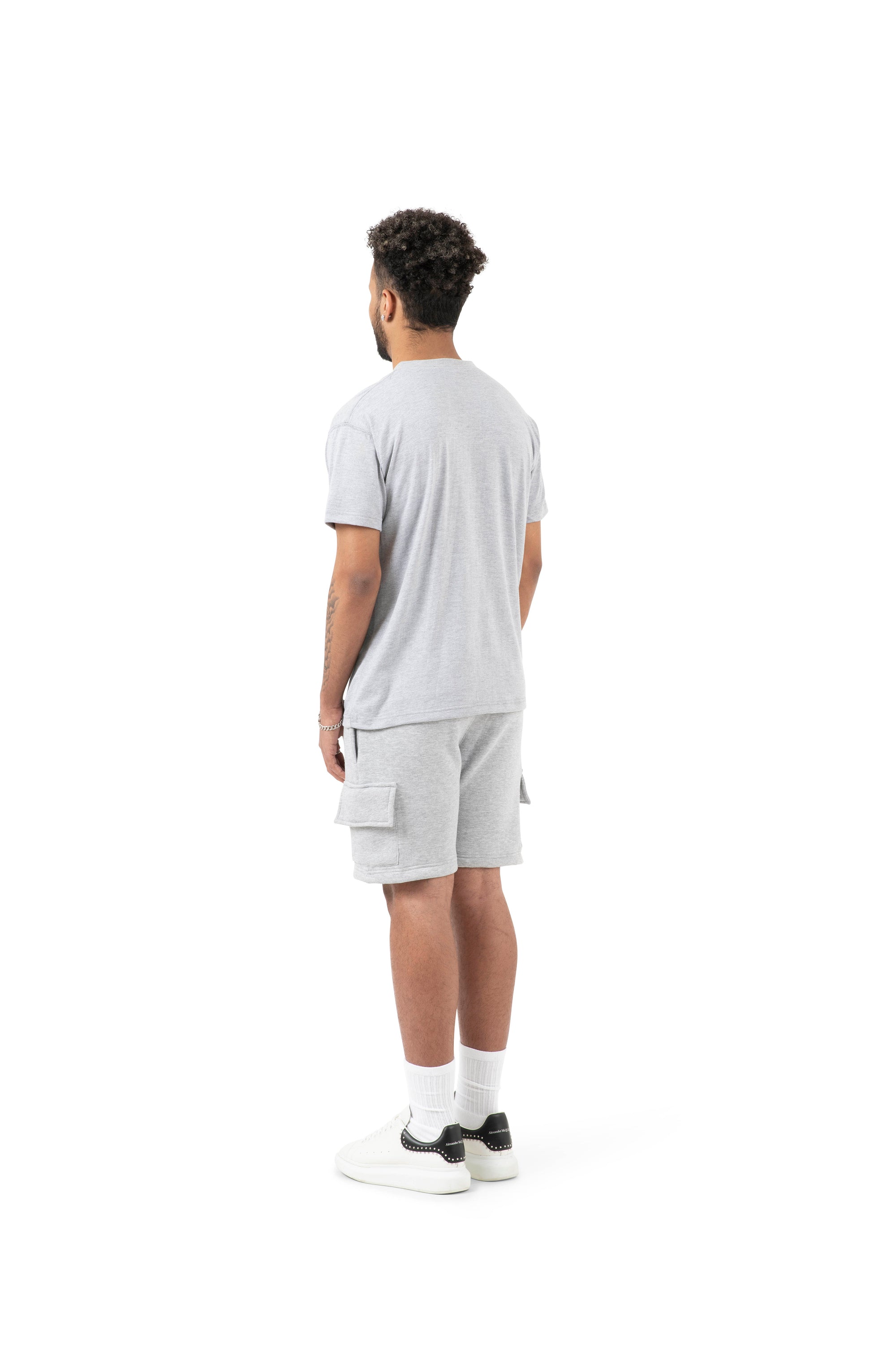 Wholesale Plain Slim Relaxed Grey T-shirt and Grey Cargo Shorts