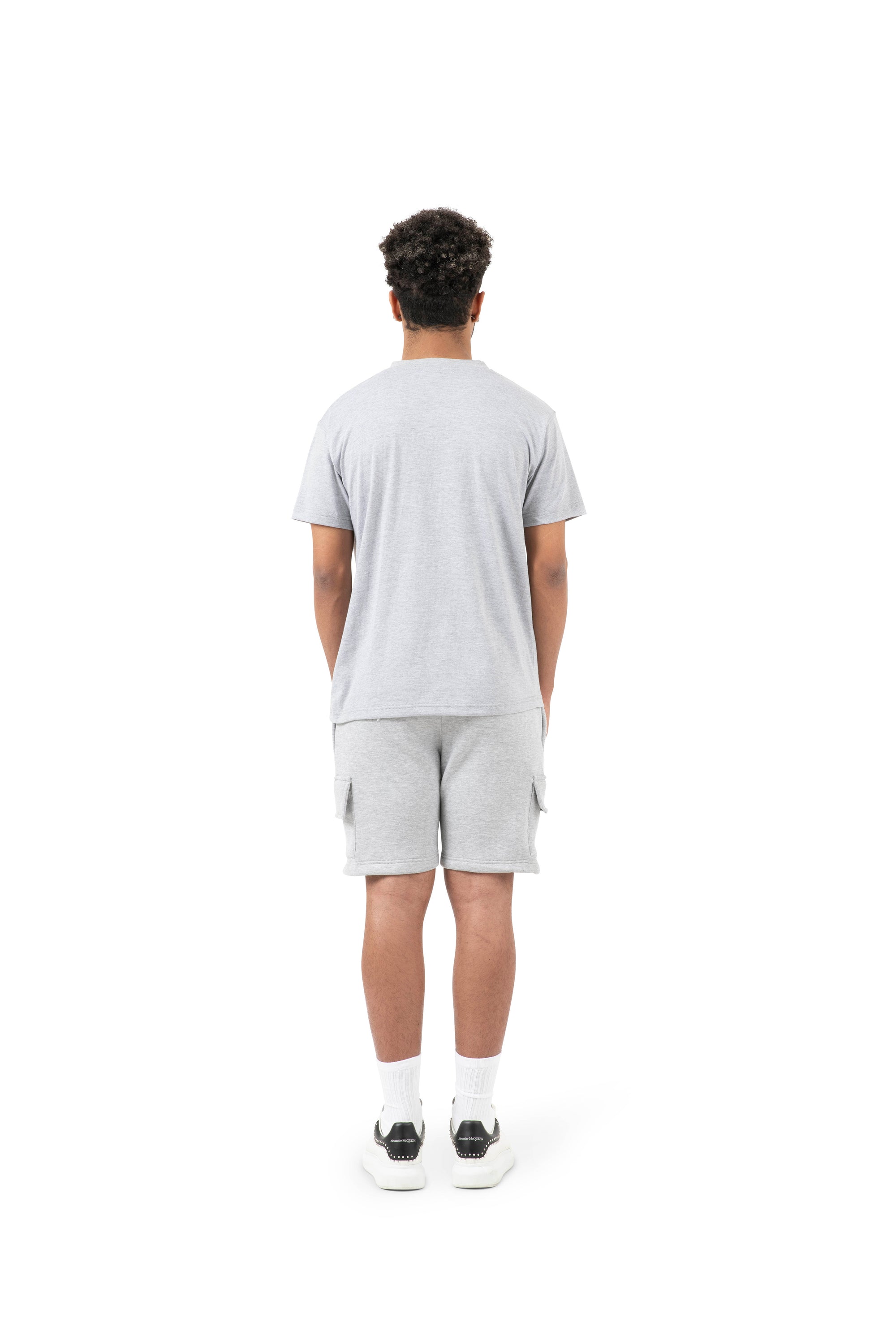 Wholesale Plain Slim Relaxed Grey T-shirt and Grey Cargo Shorts