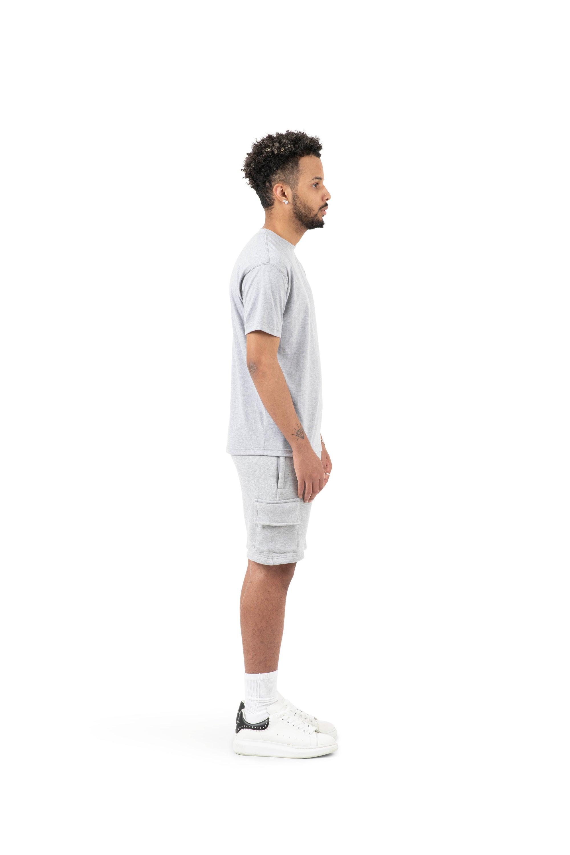 Wholesale Plain Slim Relaxed Grey T-shirt and Grey Cargo Shorts