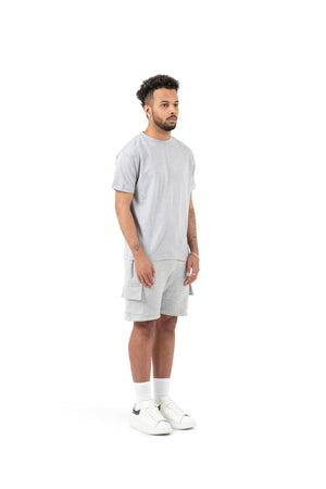 Wholesale Plain Slim Relaxed Grey T-shirt and Grey Cargo Shorts
