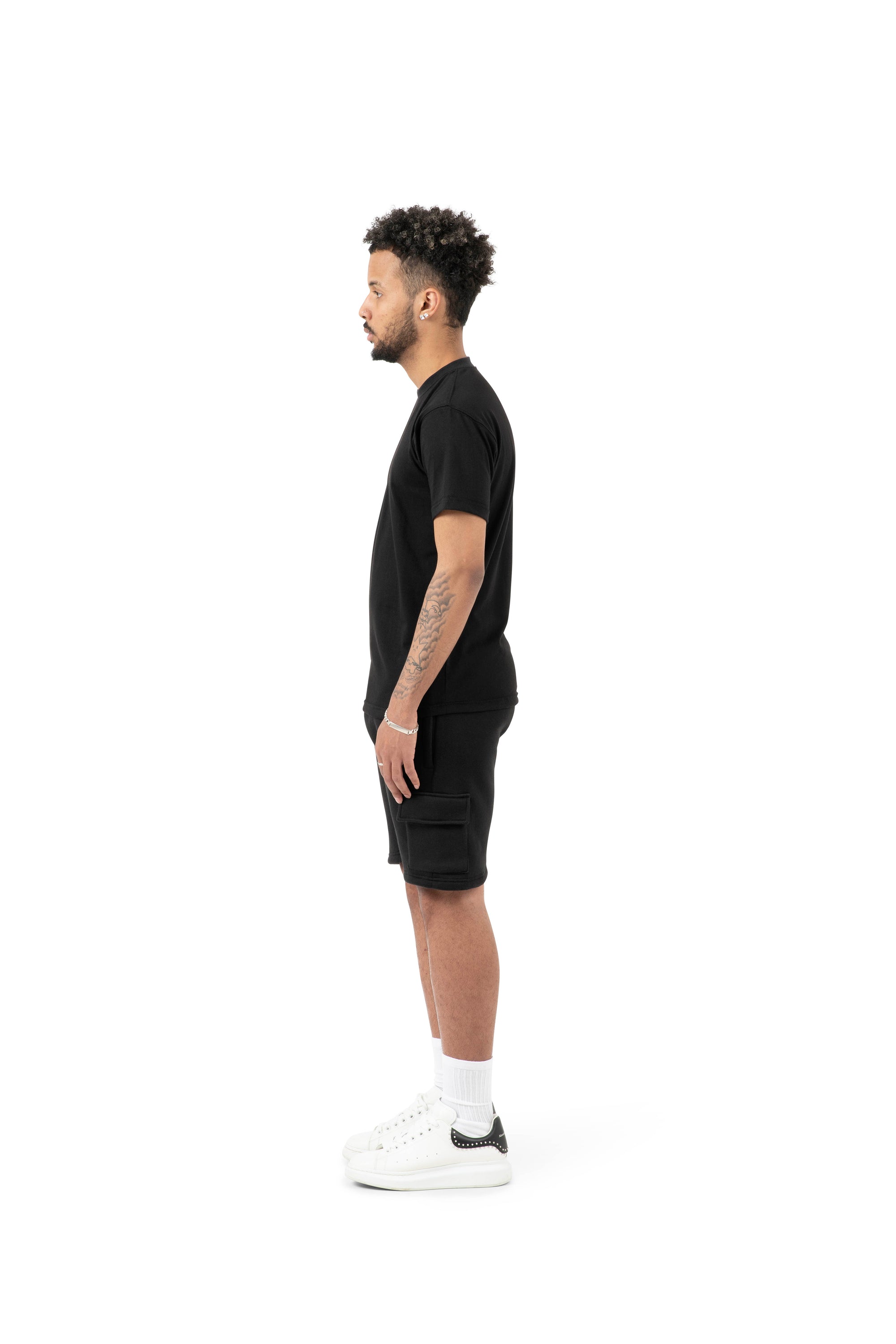 Wholesale Plain Slim Relaxed Black T-shirt and Black Cargo Shorts