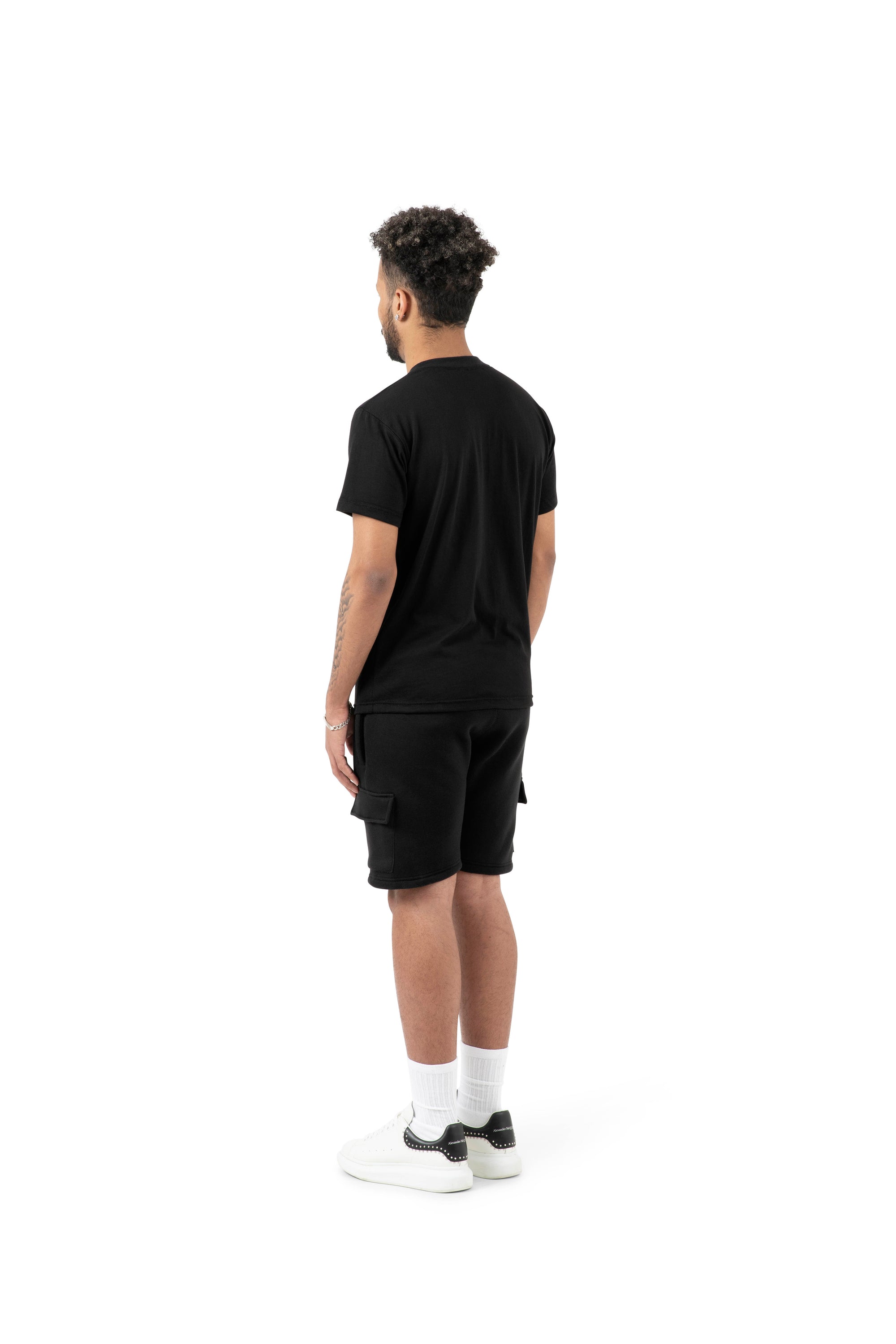 Wholesale Plain Slim Relaxed Black T-shirt and Black Cargo Shorts