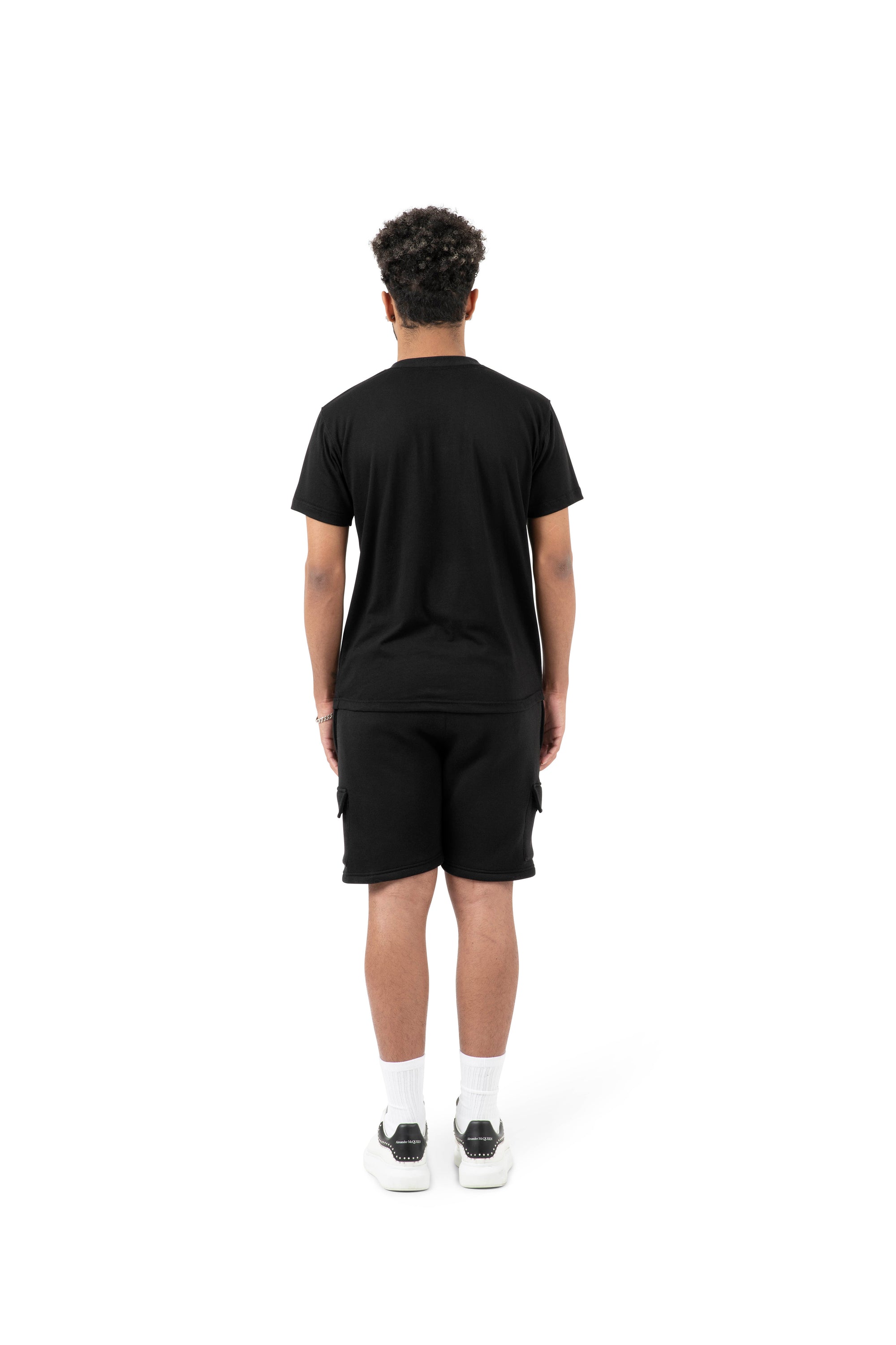 Wholesale Plain Slim Relaxed Black T-shirt and Black Cargo Shorts