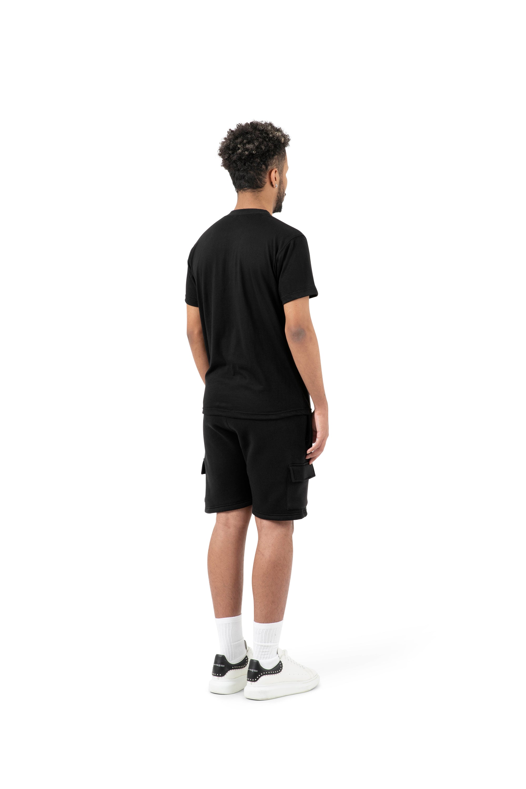 Wholesale Plain Slim Relaxed Black T-shirt and Black Cargo Shorts