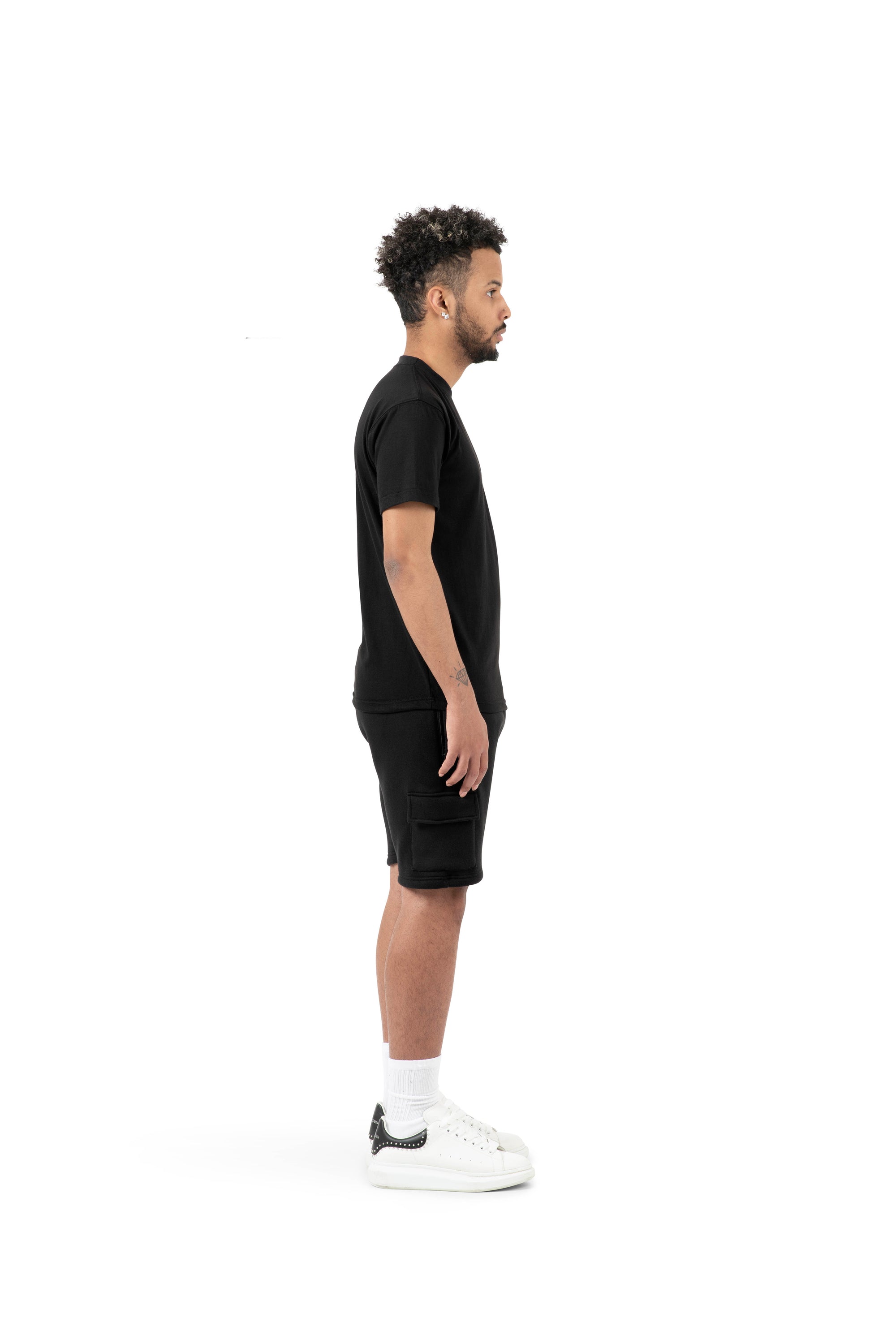 Wholesale Plain Slim Relaxed Black T-shirt and Black Cargo Shorts