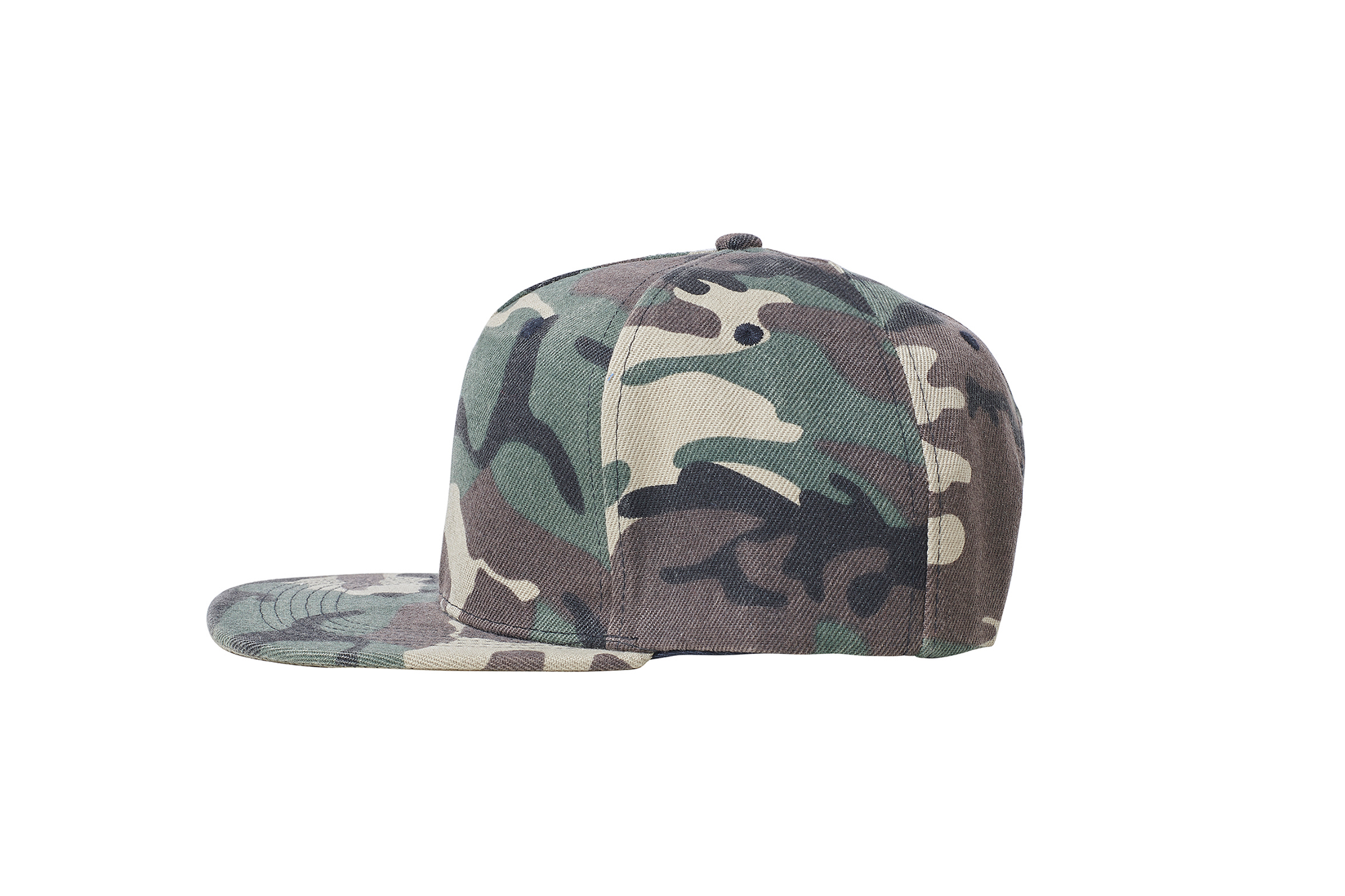 The Flat Peak Snap Back features visible stitching and adjustable back is available at wholesale prices 