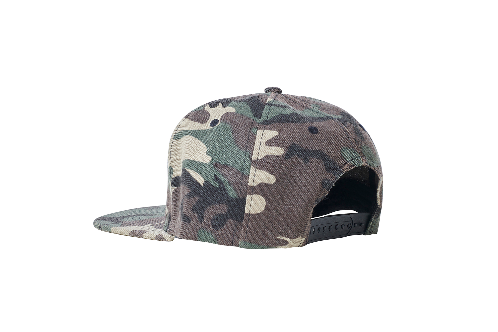 The Flat Peak Snap Back features visible stitching and adjustable back is available at wholesale prices 