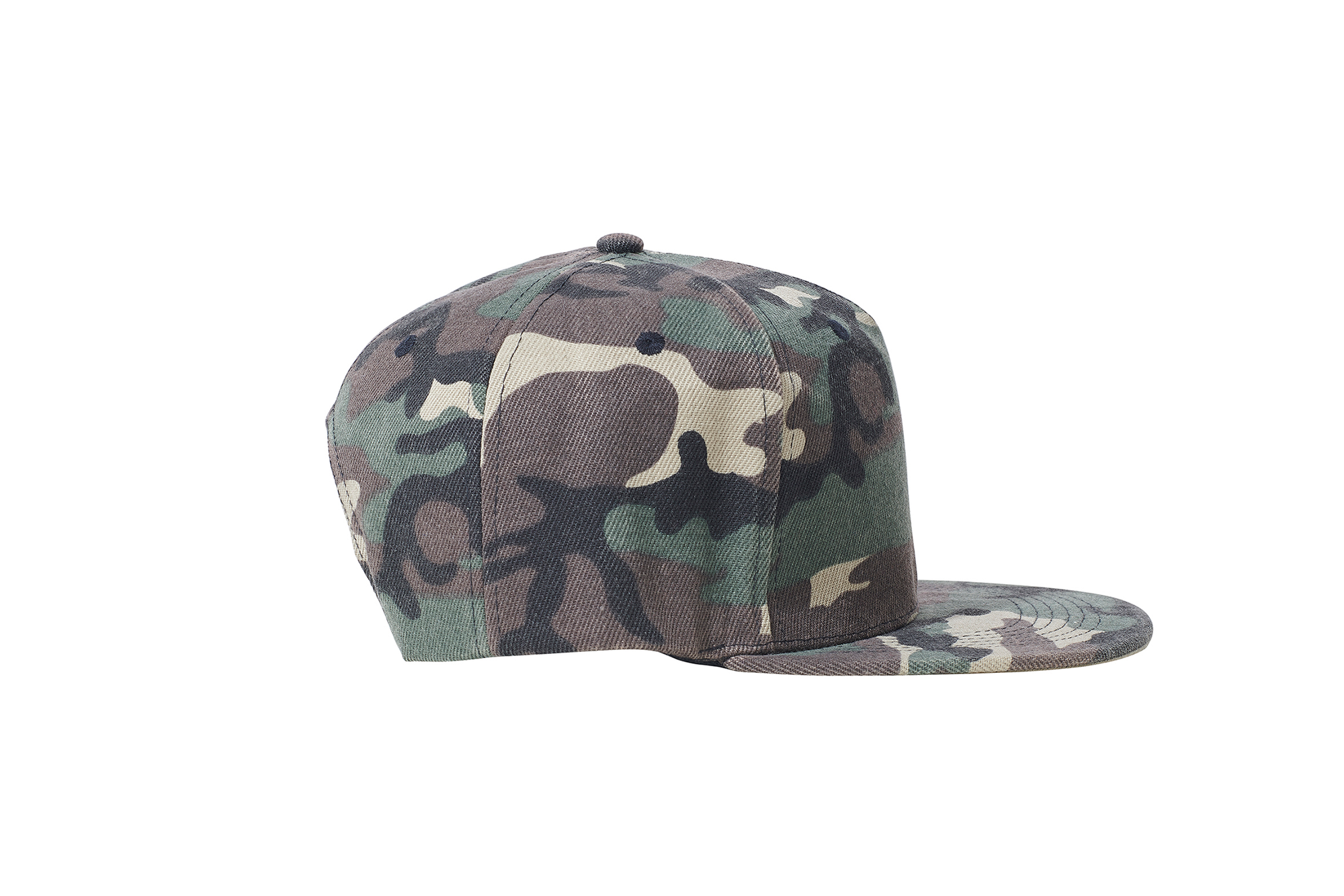 The Flat Peak Snap Back features visible stitching and adjustable back is available at wholesale prices 