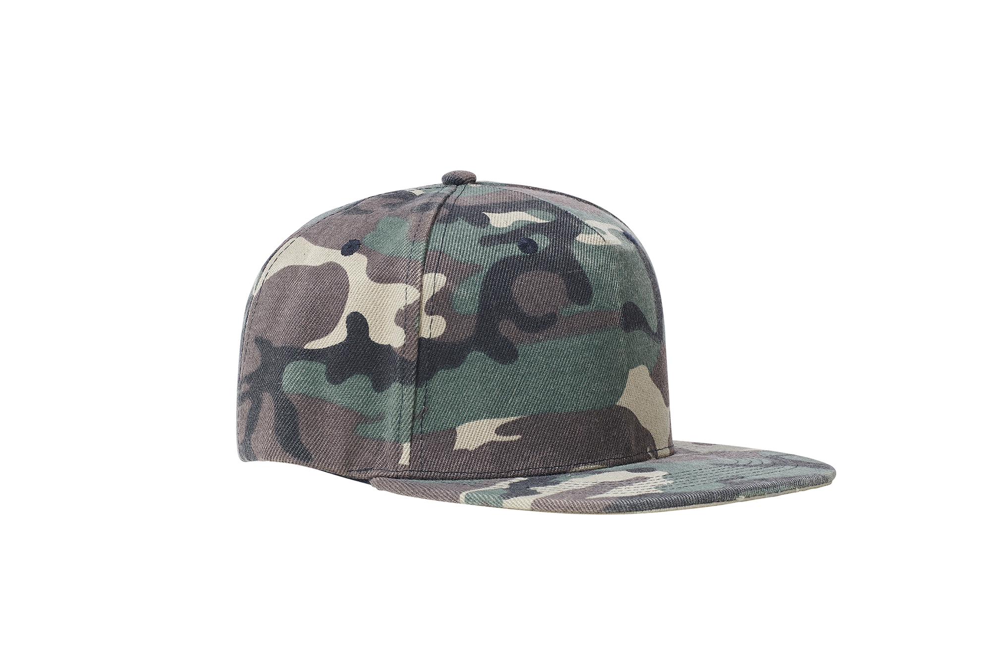 The Flat Peak Snap Back features visible stitching and adjustable back is available at wholesale prices 