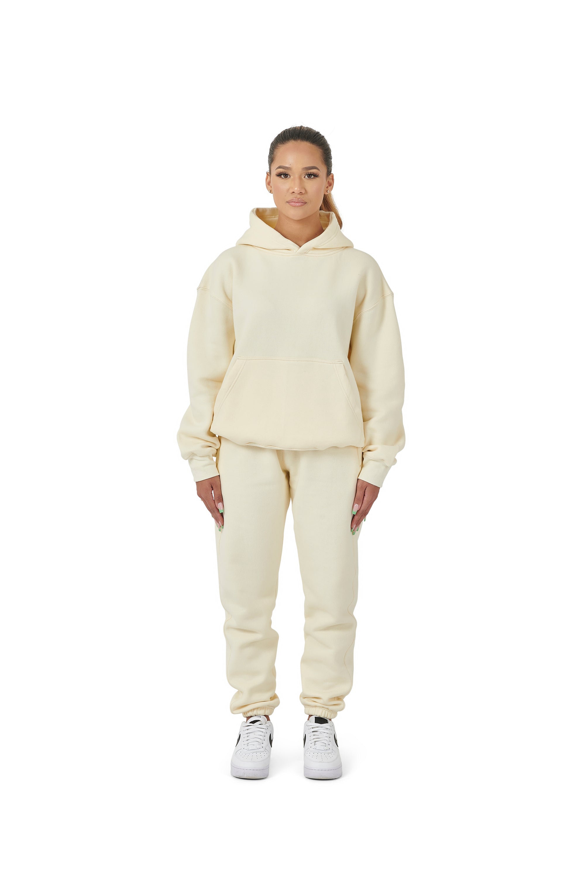 Wholesale Plain Cream Over Sized Hoodie and Cream Over Sized Jogging Bottoms