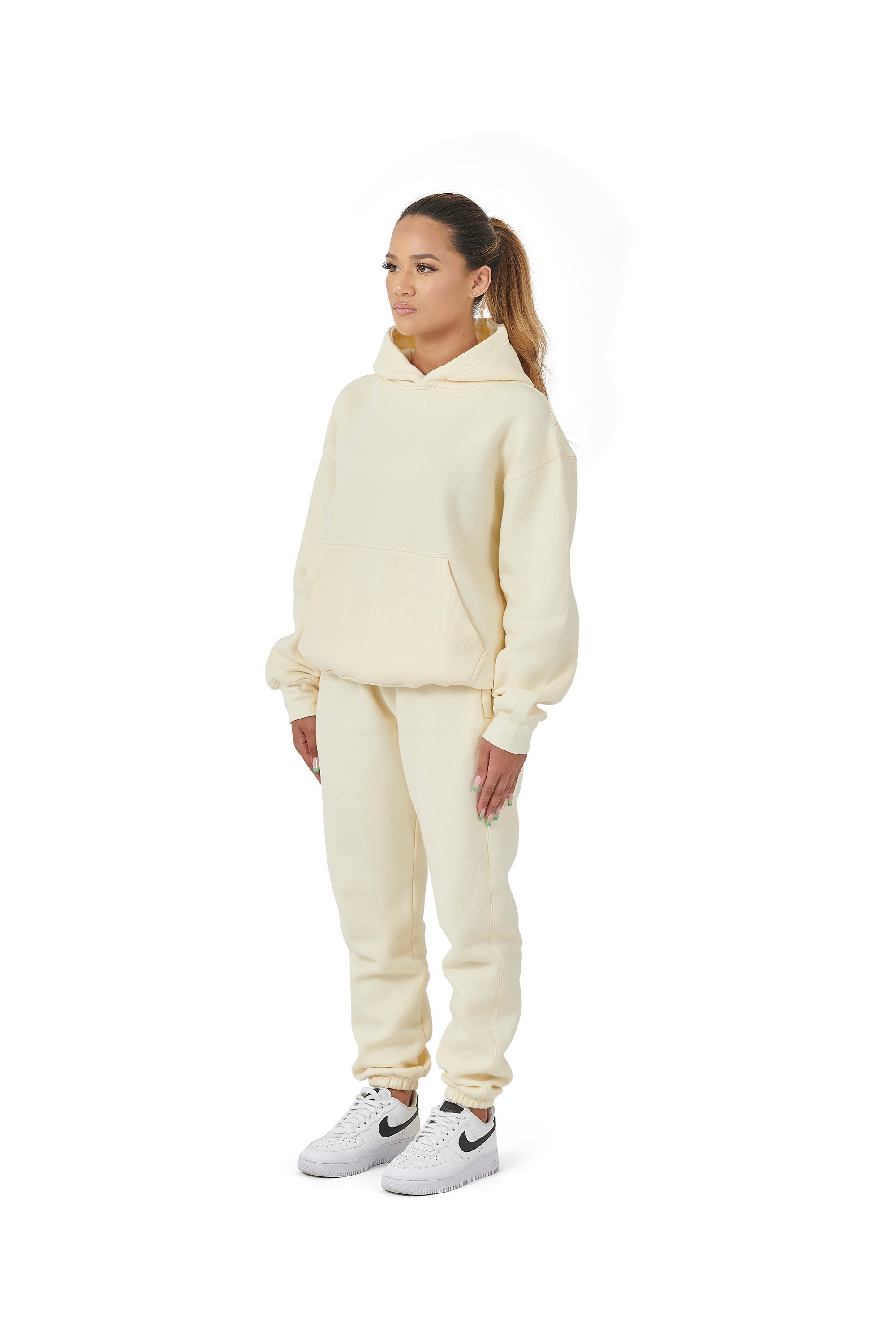 Wholesale Plain Cream Over Sized Hoodie and Cream Over Sized Jogging Bottoms