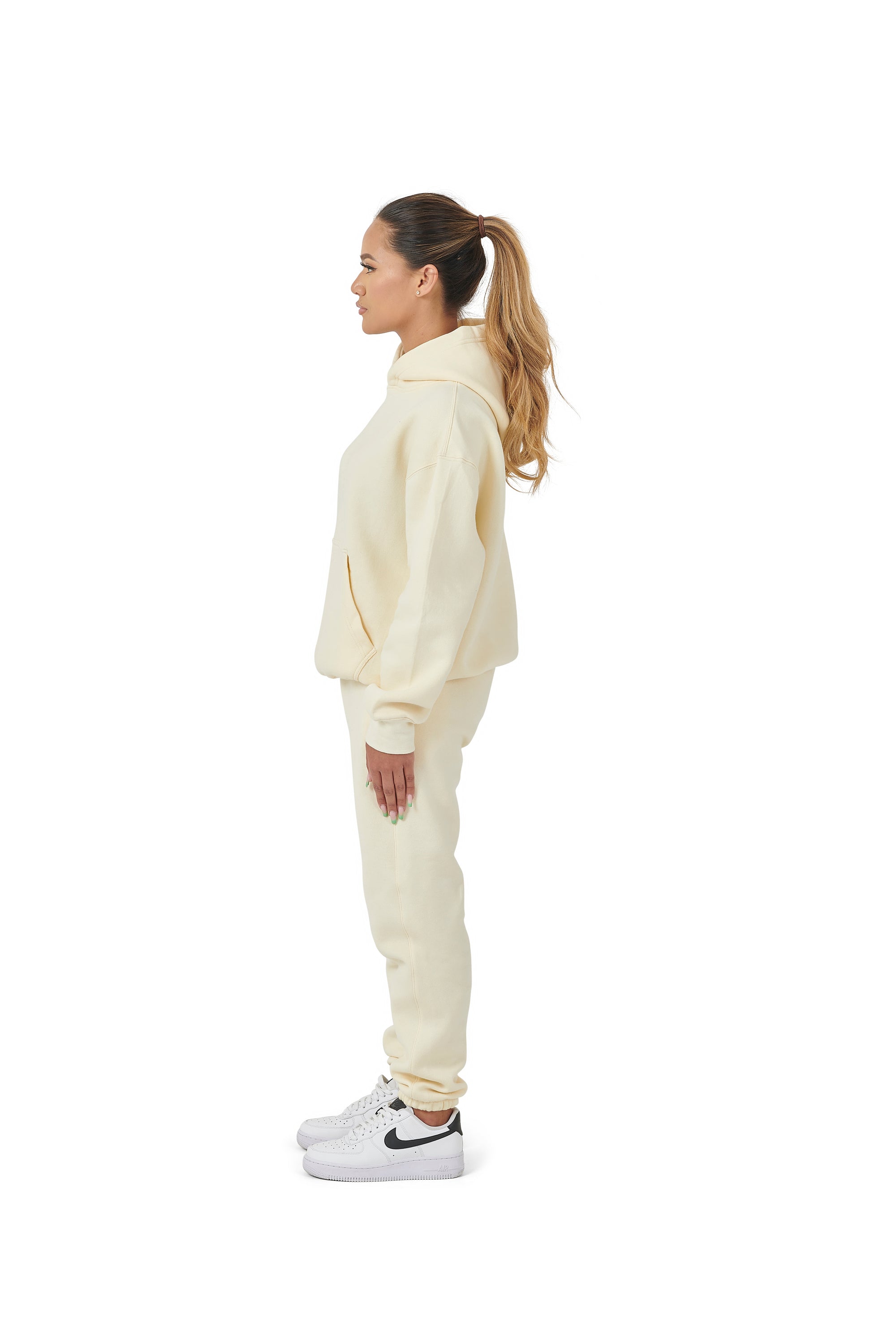 Wholesale Plain Cream Over Sized Hoodie and Cream Over Sized Jogging Bottoms