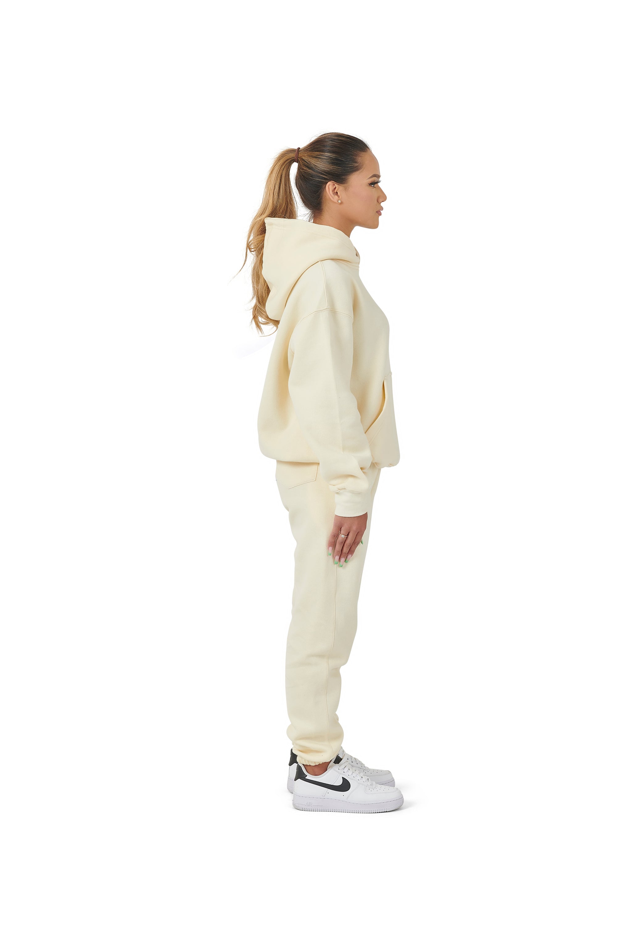 Wholesale Plain Cream Over Sized Hoodie and Cream Over Sized Jogging Bottoms