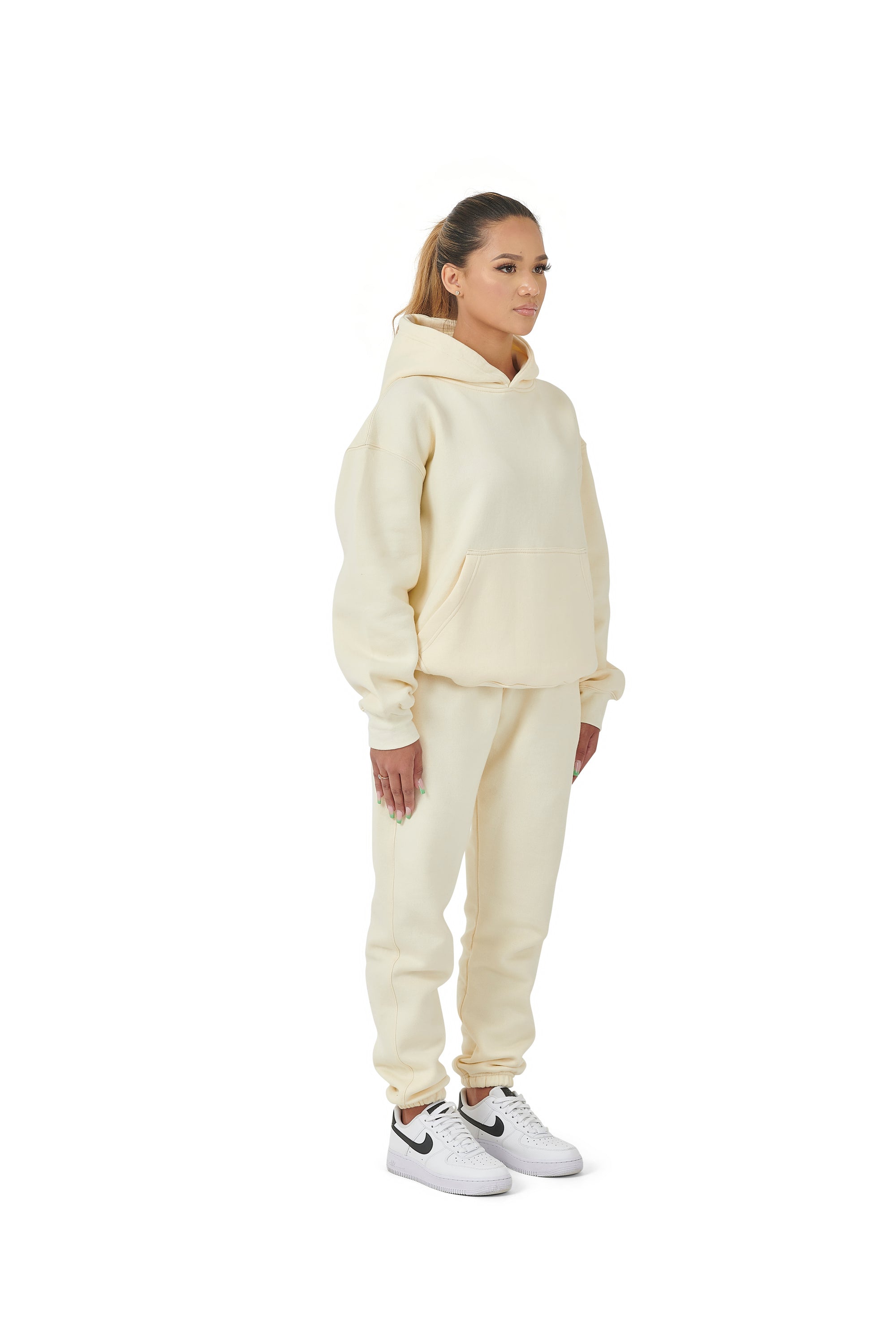 Wholesale Plain Cream Over Sized Hoodie and Cream Over Sized Jogging Bottoms